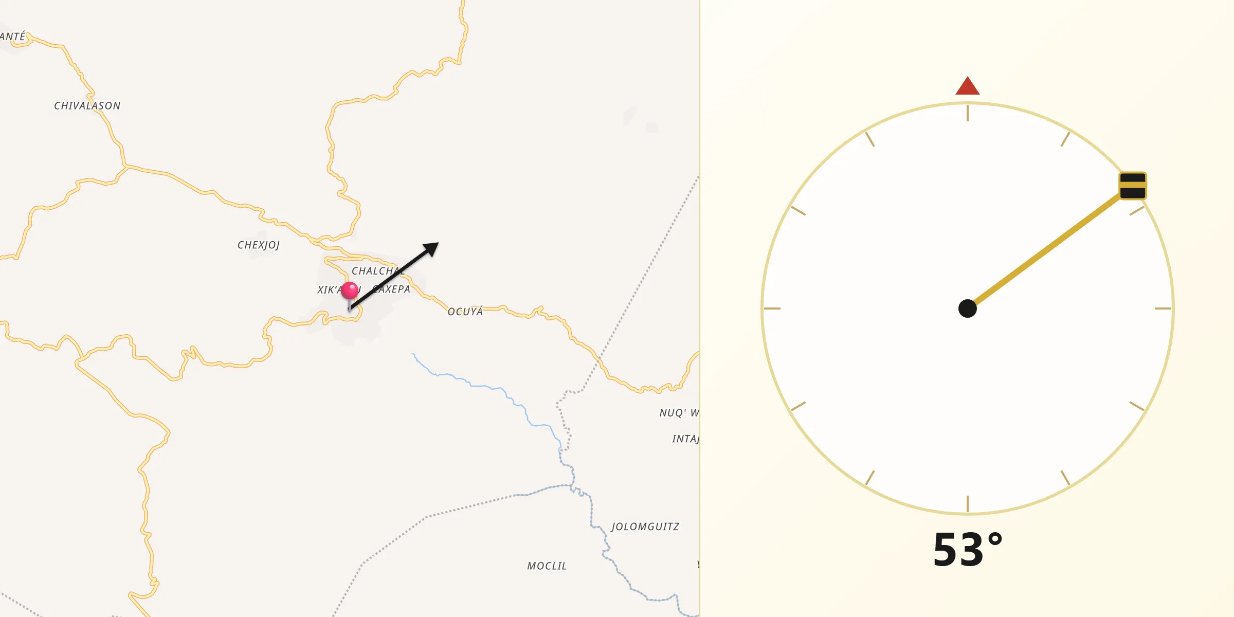 Dirección de la Qibla desde San Mateo Ixtatán