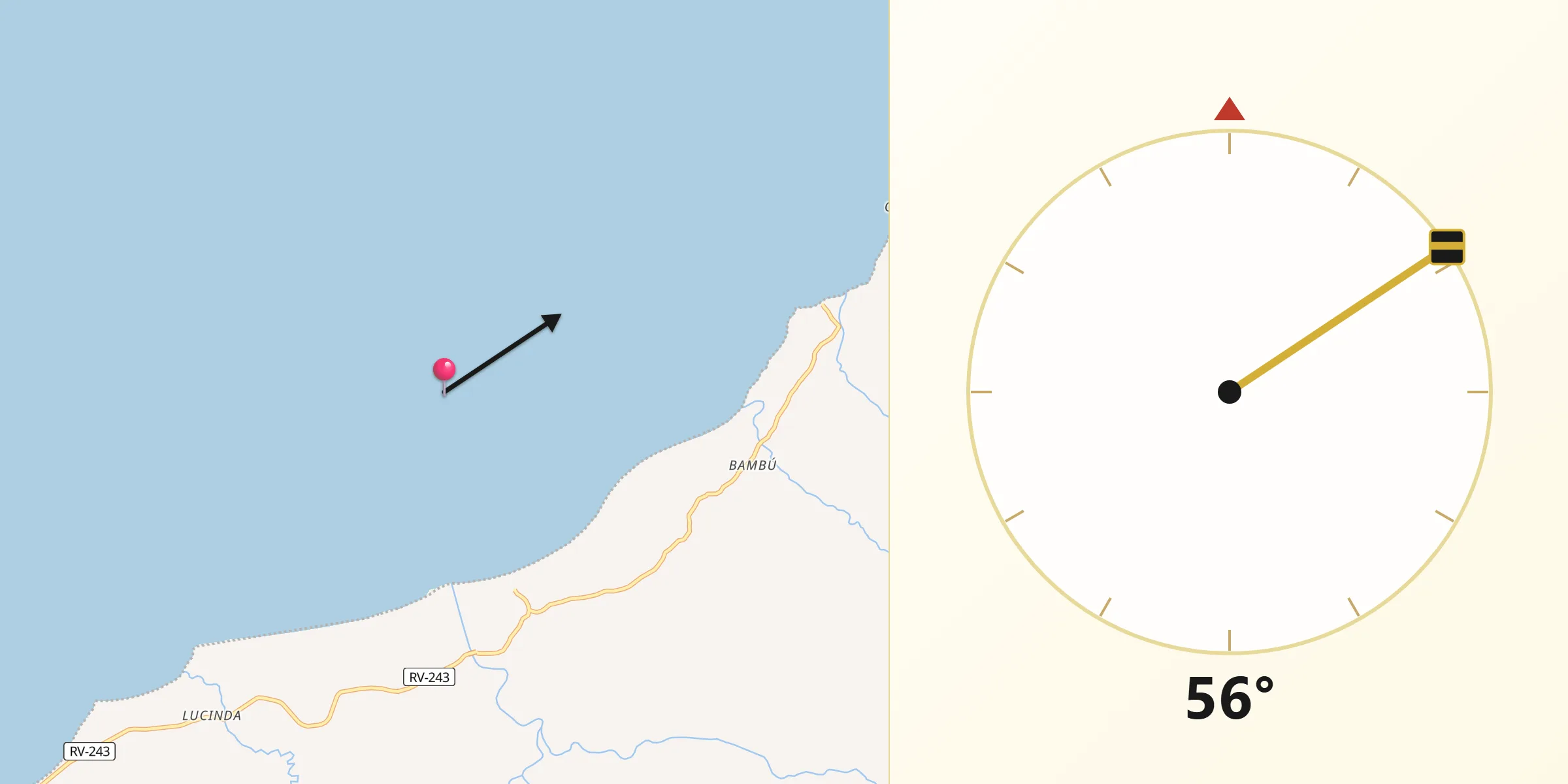 Dirección de la Qibla desde Río Esteban