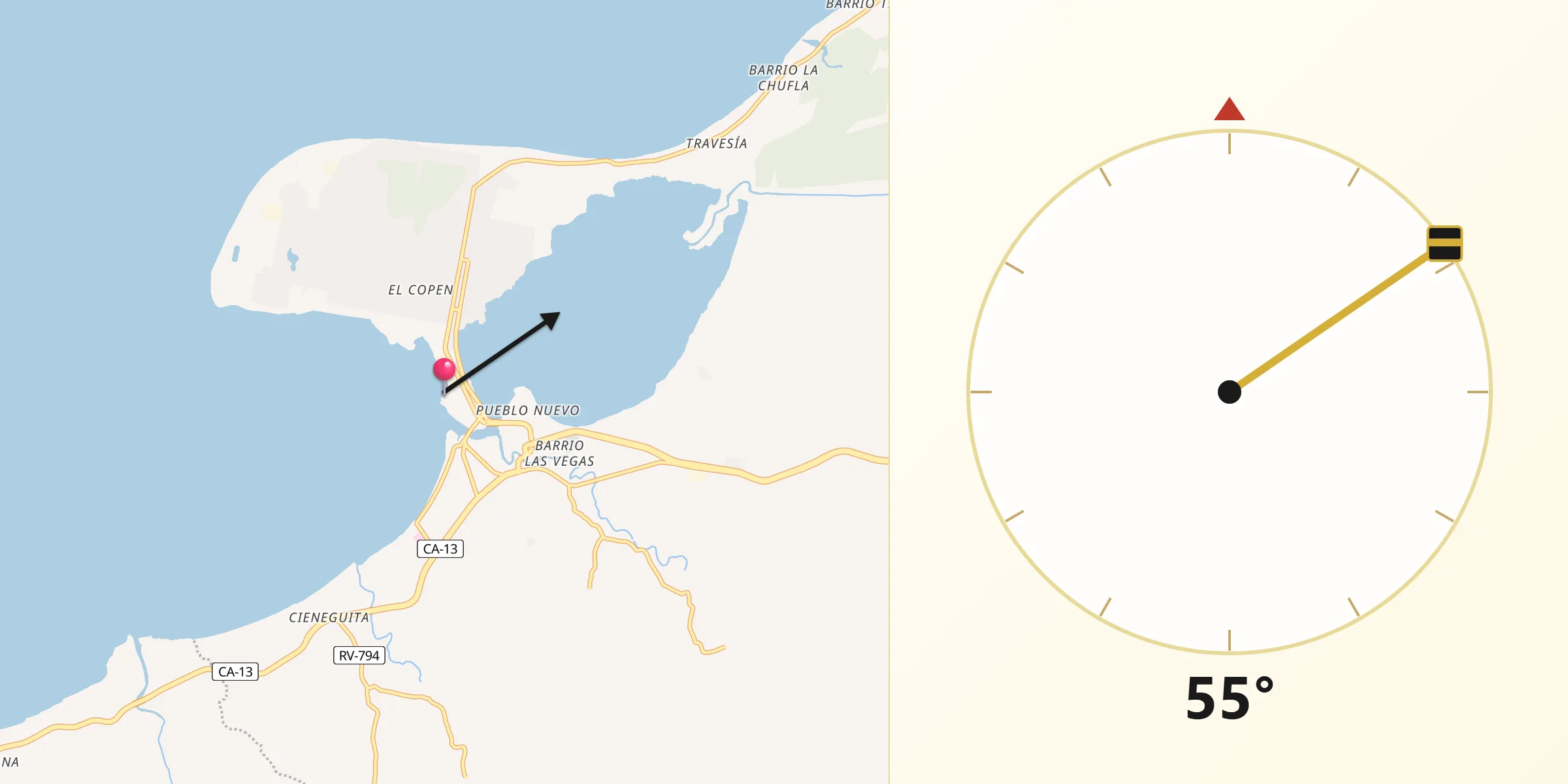Dirección de la Qibla desde El Porvenir