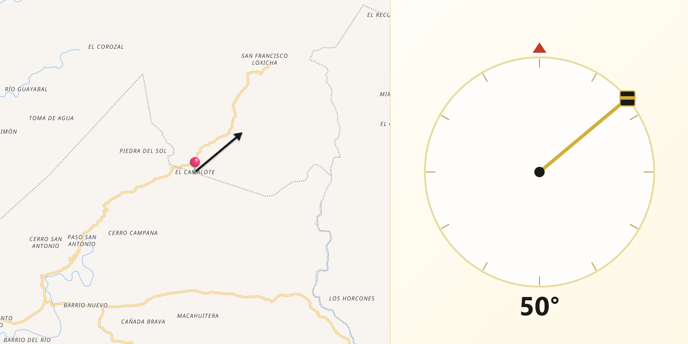 Dirección de la Qibla desde El Camalote