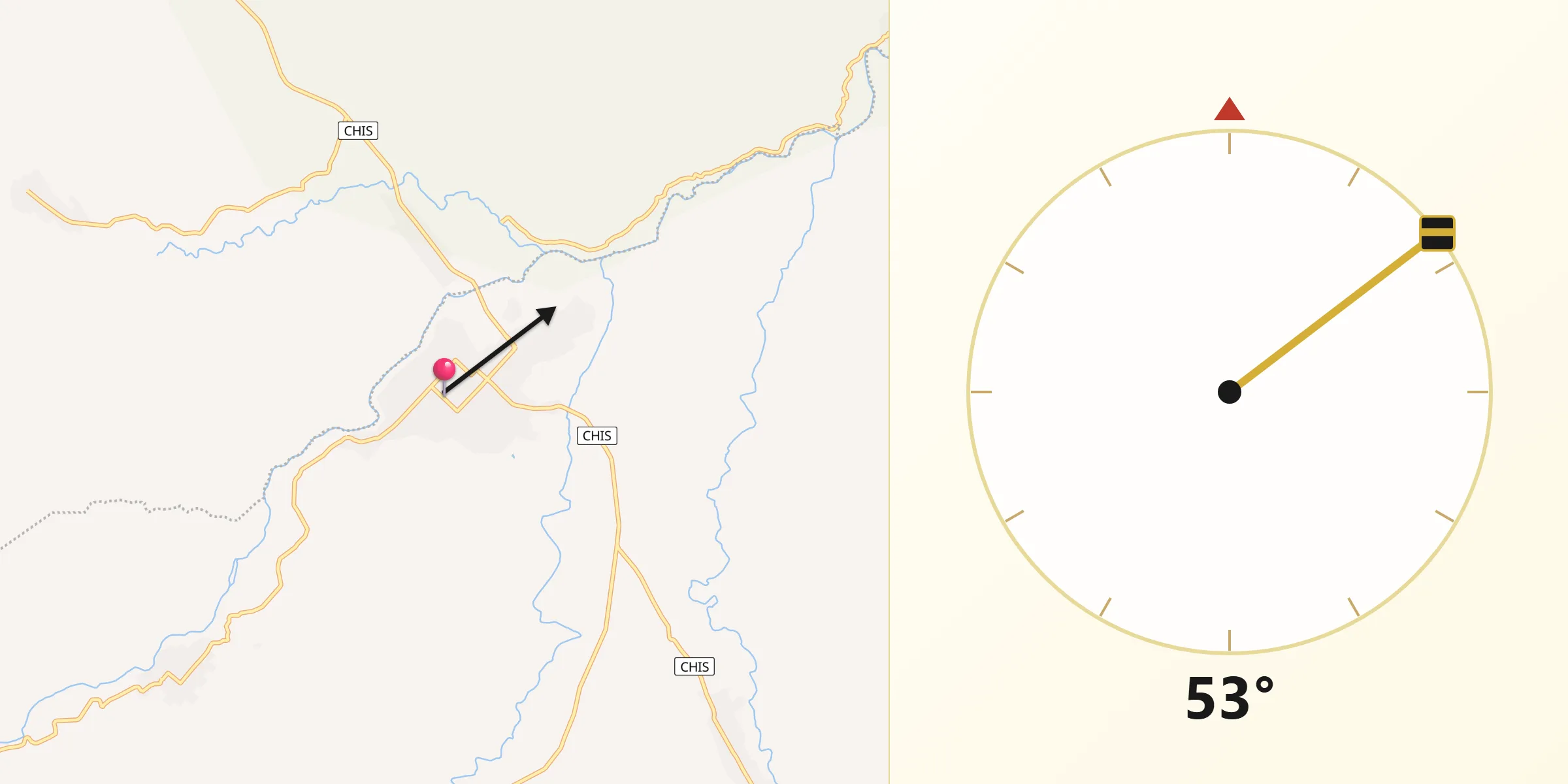 Dirección de la Qibla desde Jaltenango de la Paz