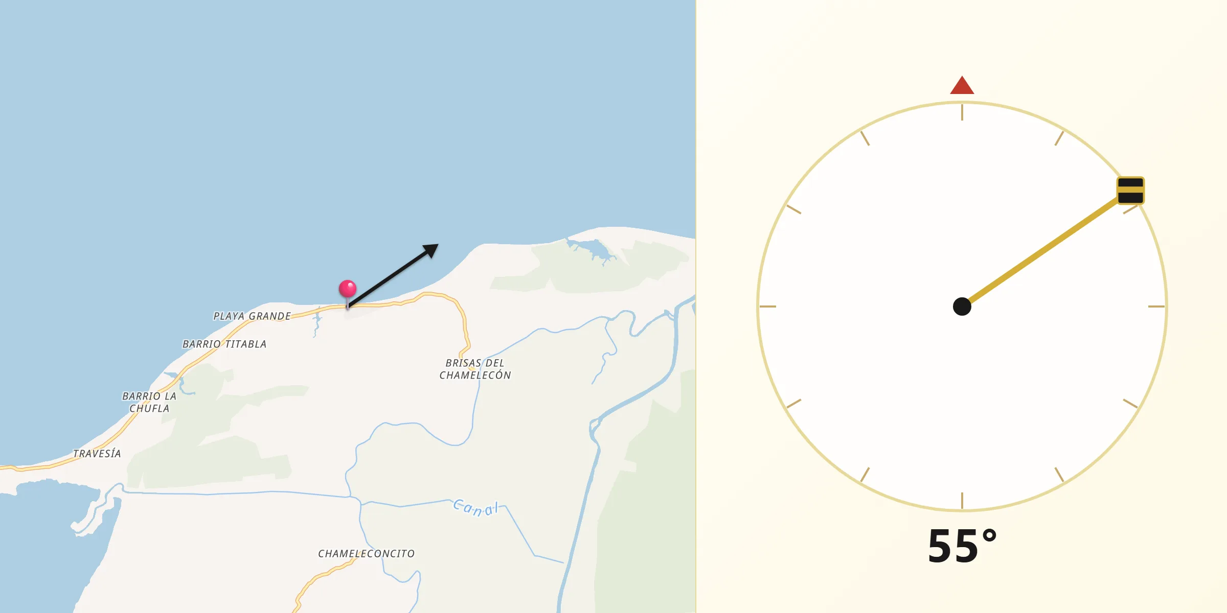 Dirección de la Qibla desde Baja Mar