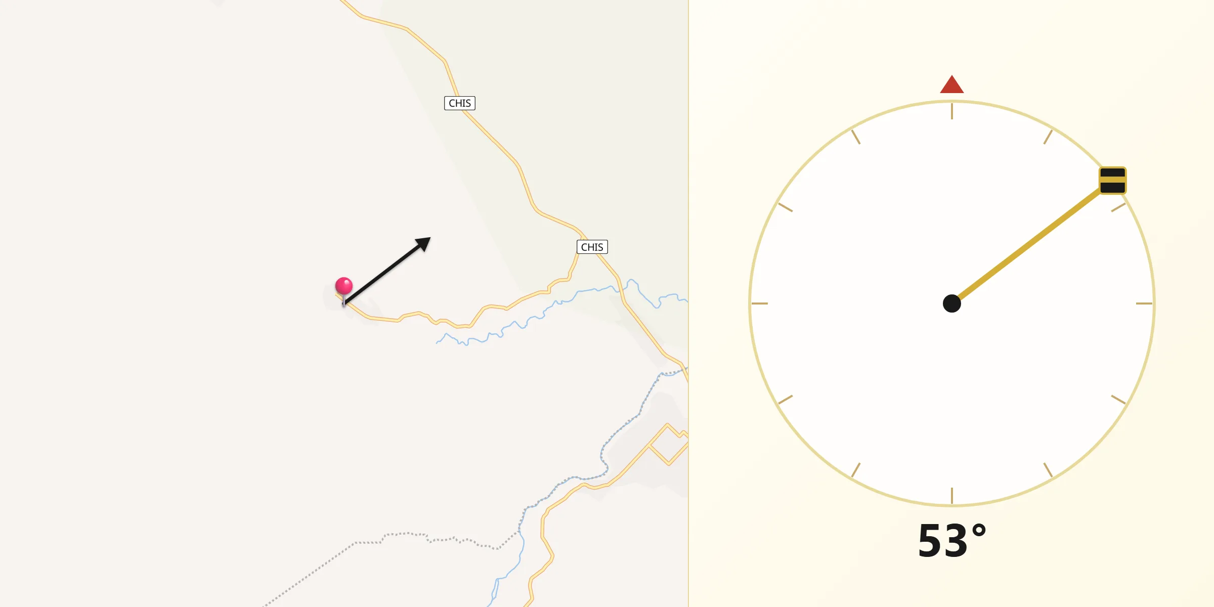 Dirección de la Qibla desde Dolores Jaltenango