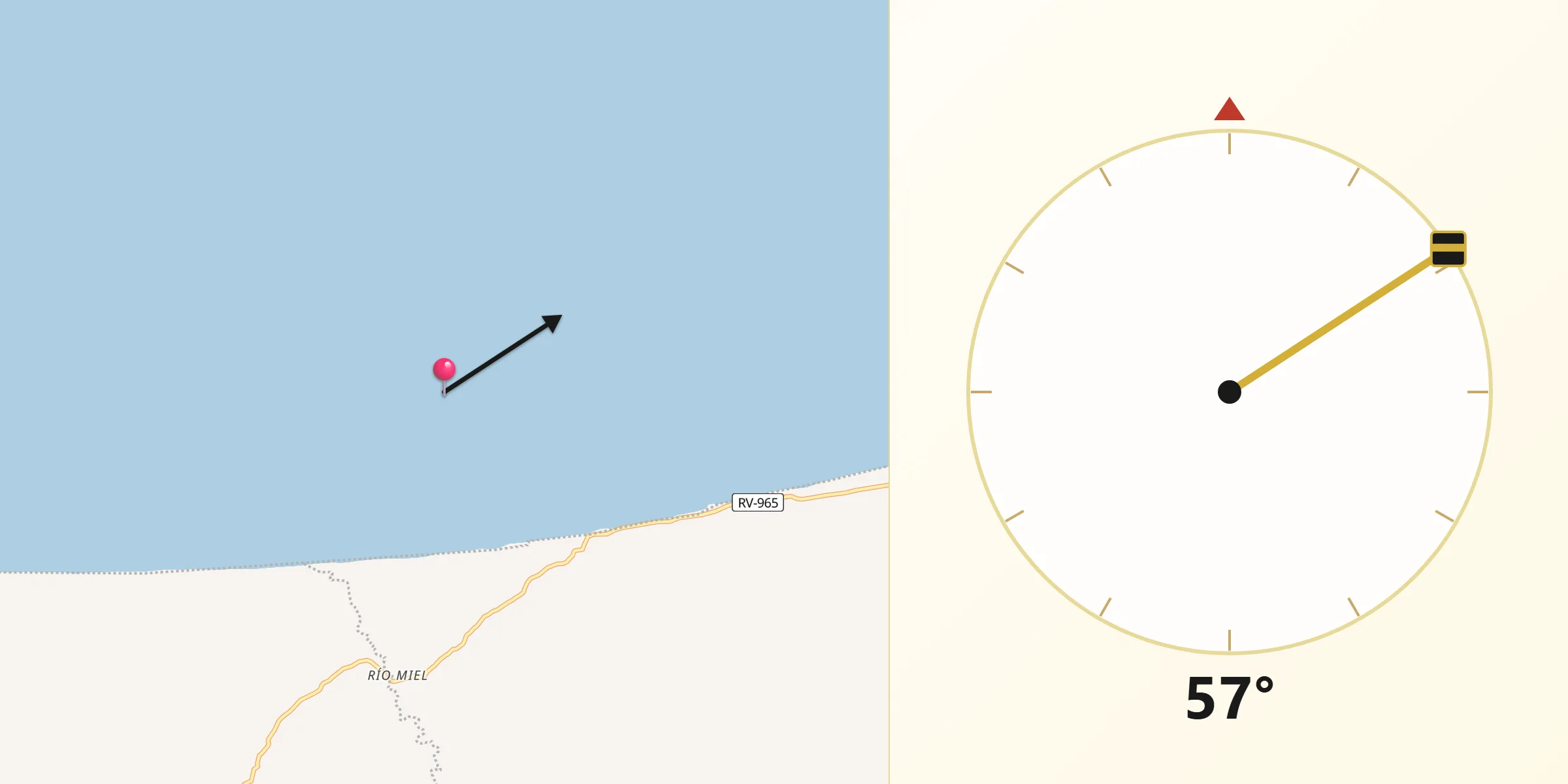 Dirección de la Qibla desde Punta Piedra