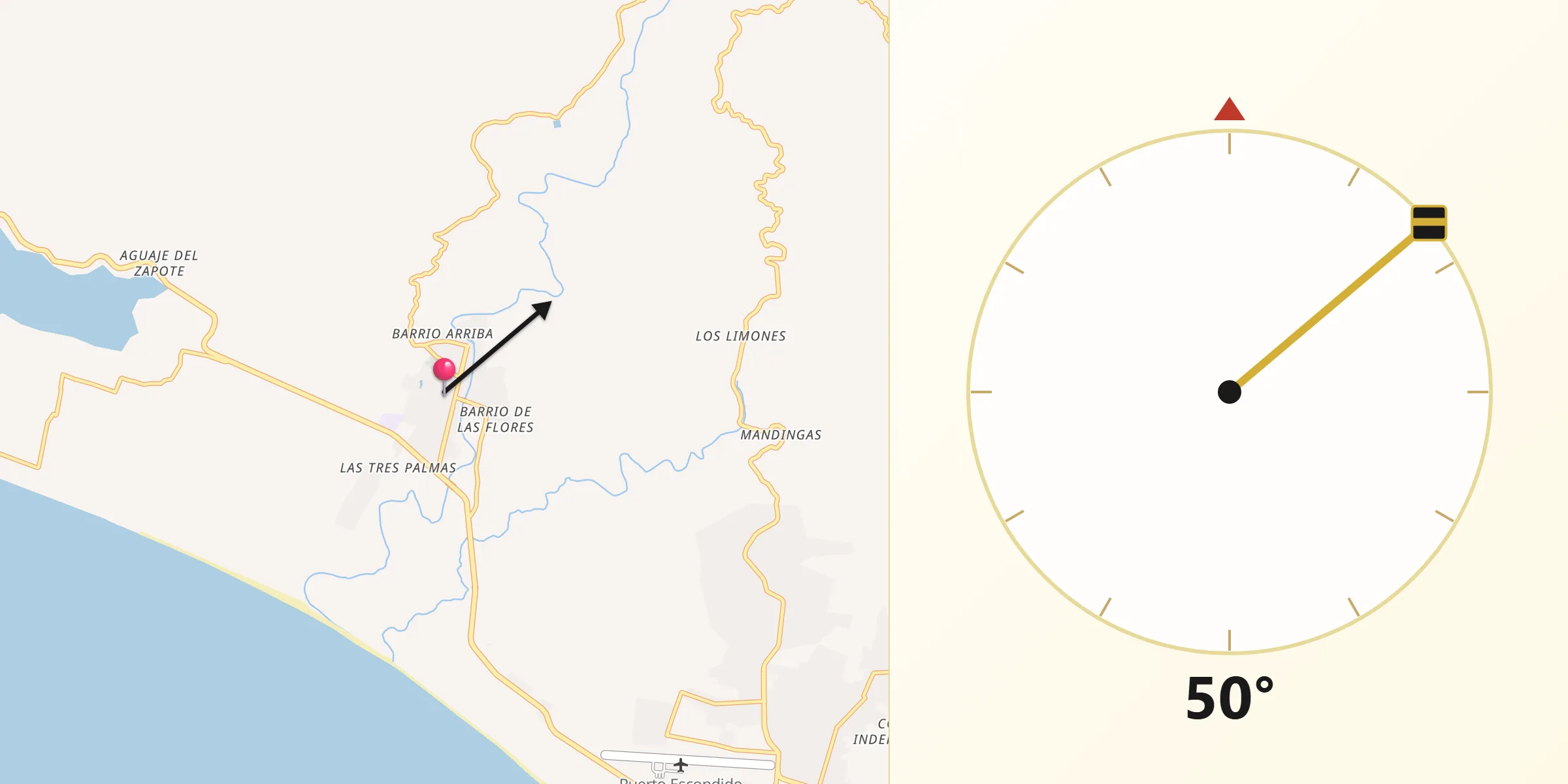 Dirección de la Qibla desde Bajos de Chila