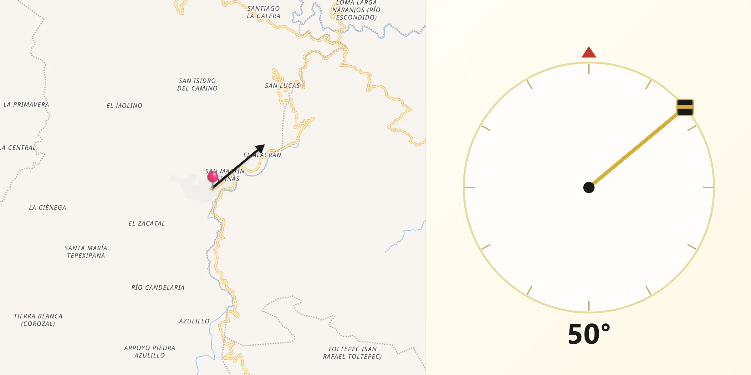 Dirección de la Qibla desde Candelaria Loxicha