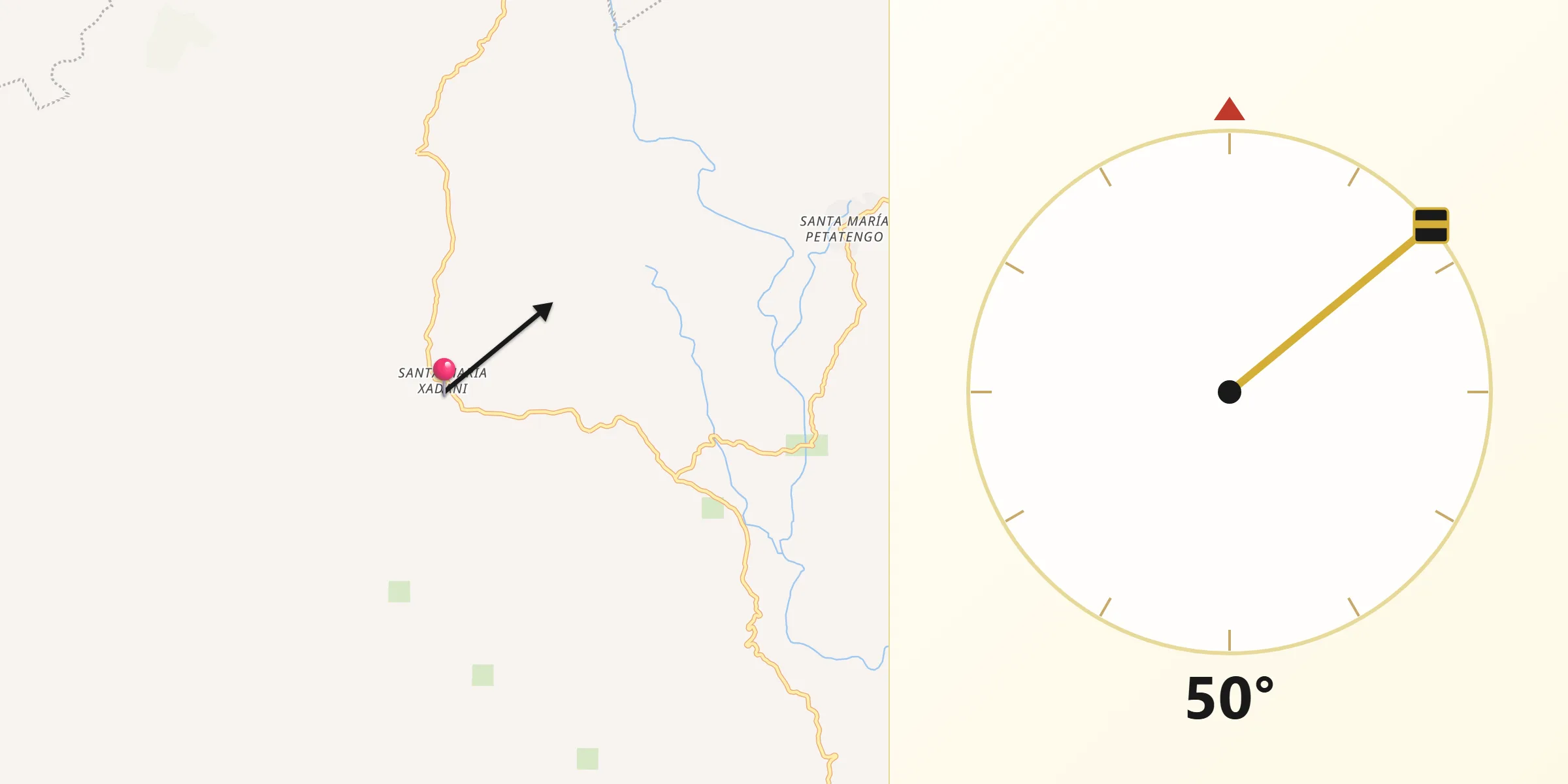 Dirección de la Qibla desde Santa María Xadani