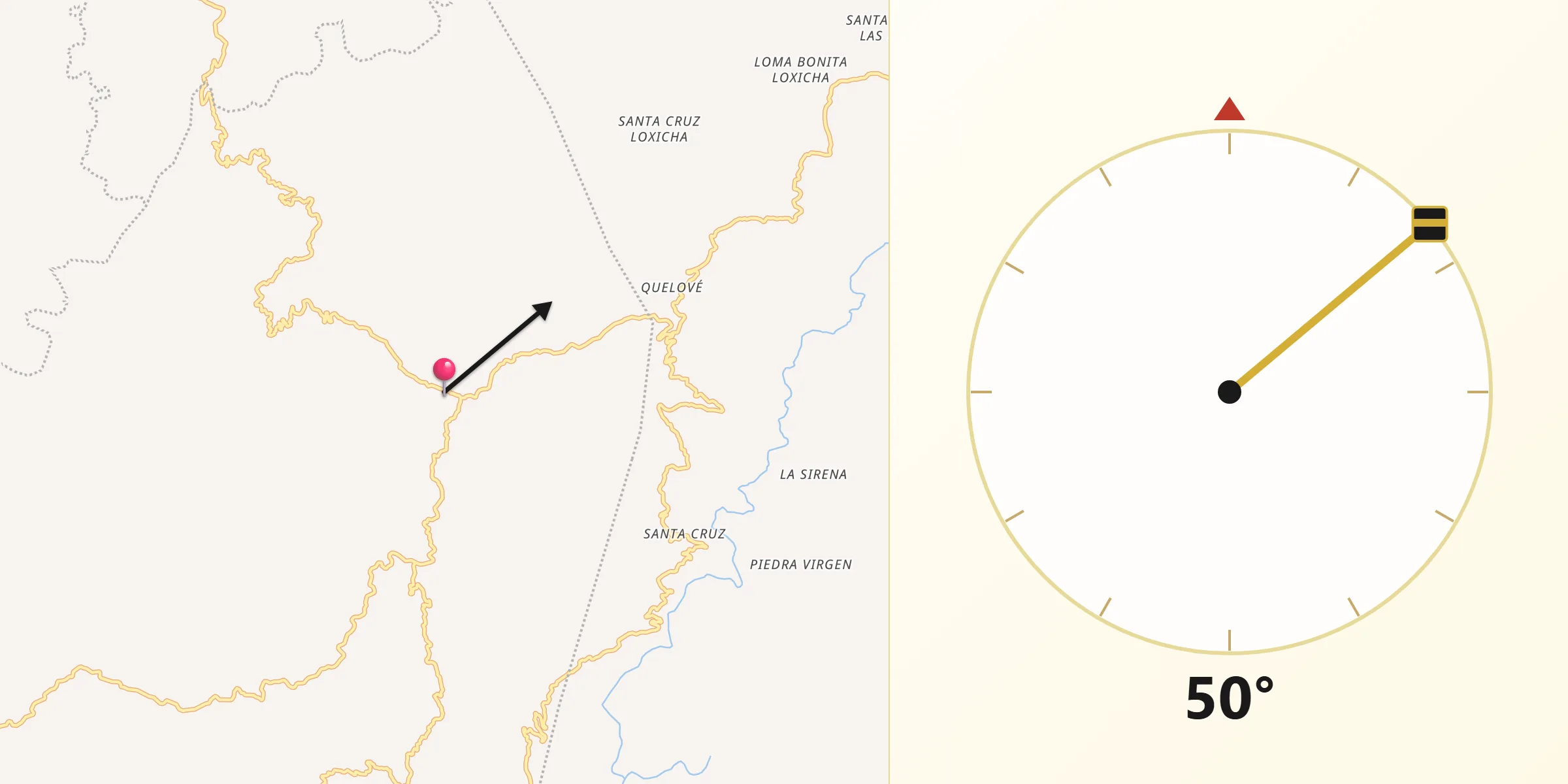 Dirección de la Qibla desde San Bartolomé Loxícha
