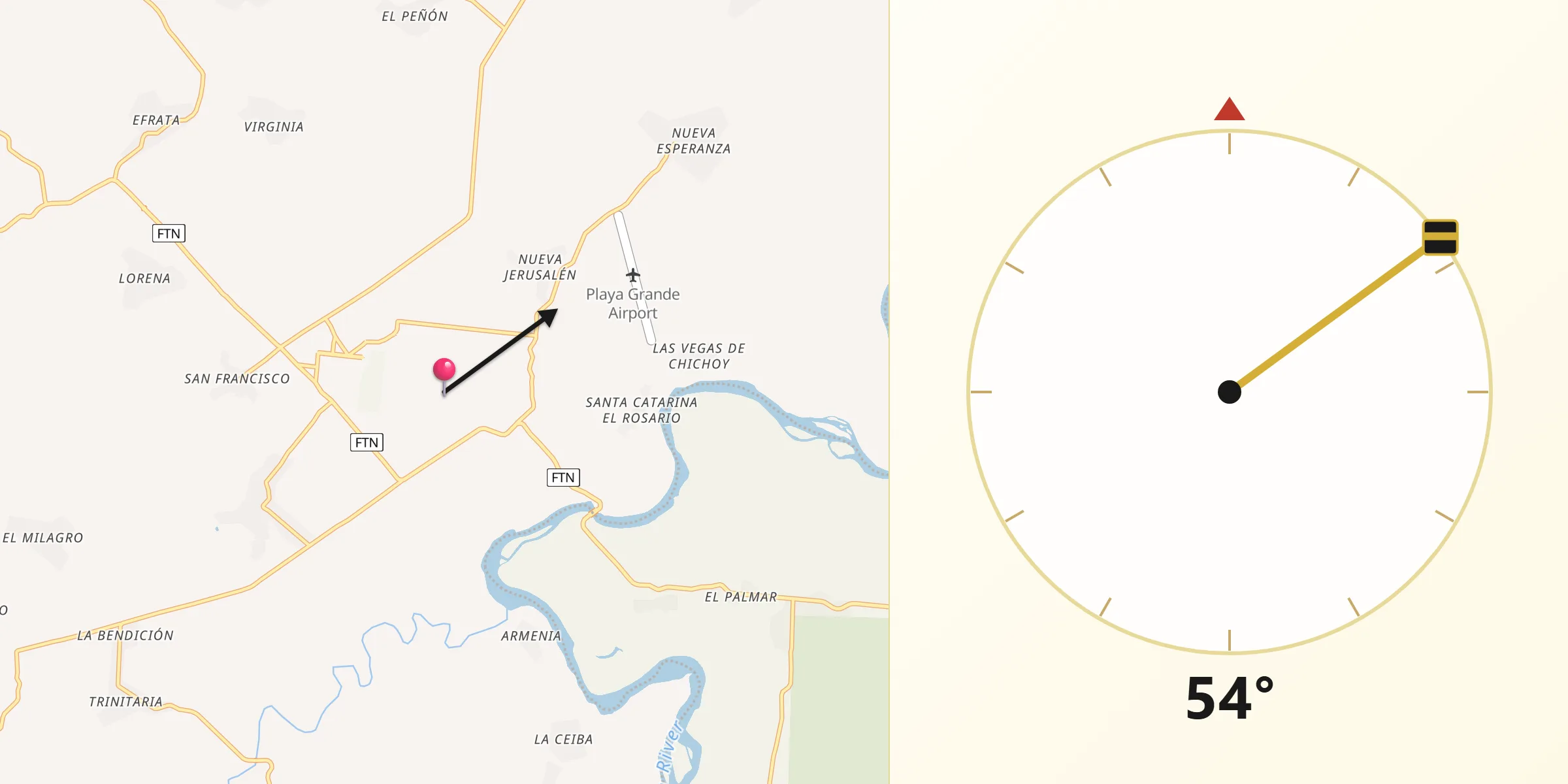 Dirección de la Qibla desde Municipio de Ixcan