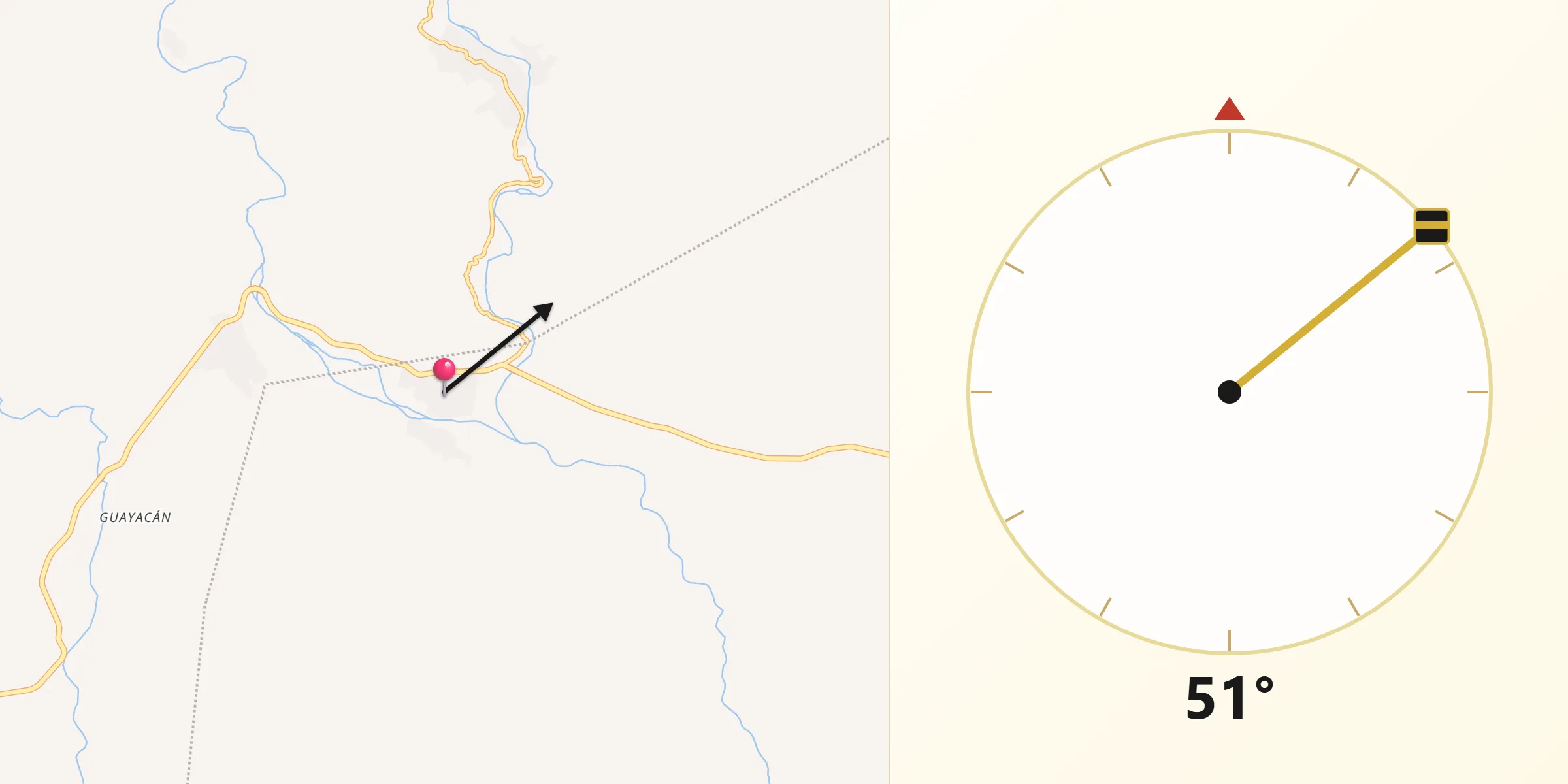 Dirección de la Qibla desde Santiago Astata