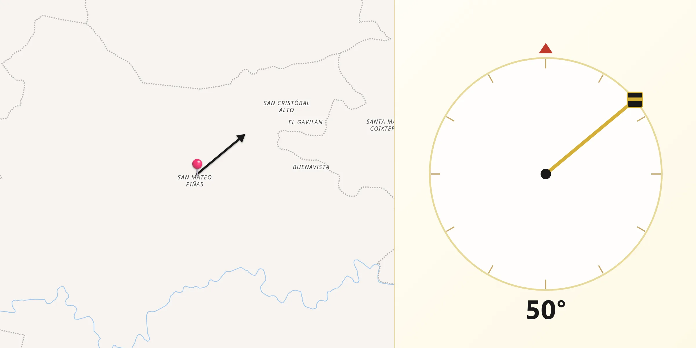 Dirección de la Qibla desde San Mateo Piñas