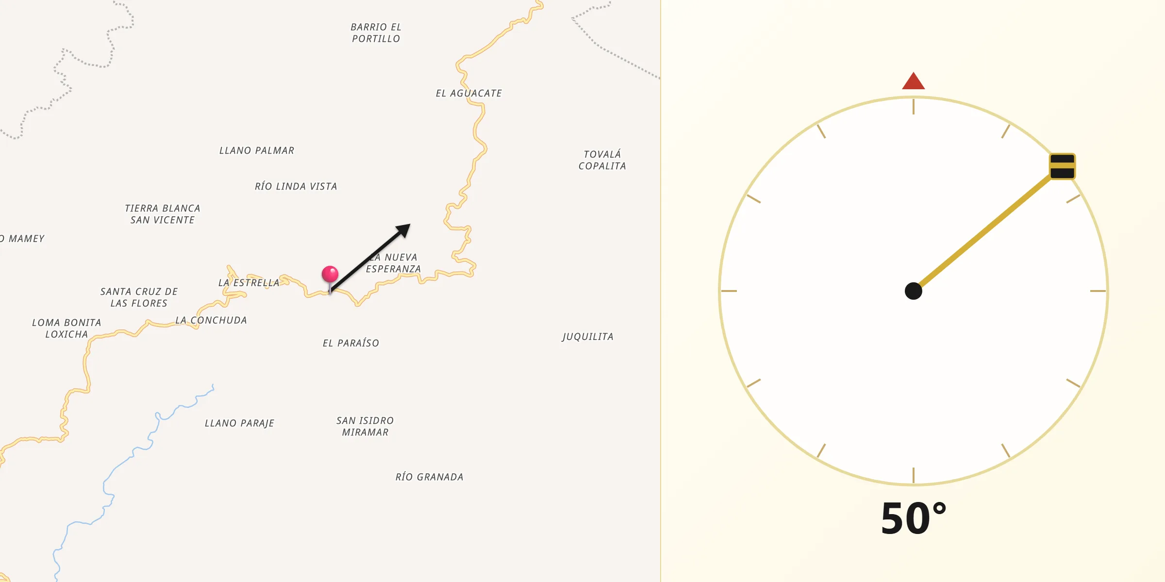 Dirección de la Qibla desde San Agustín Loxicha