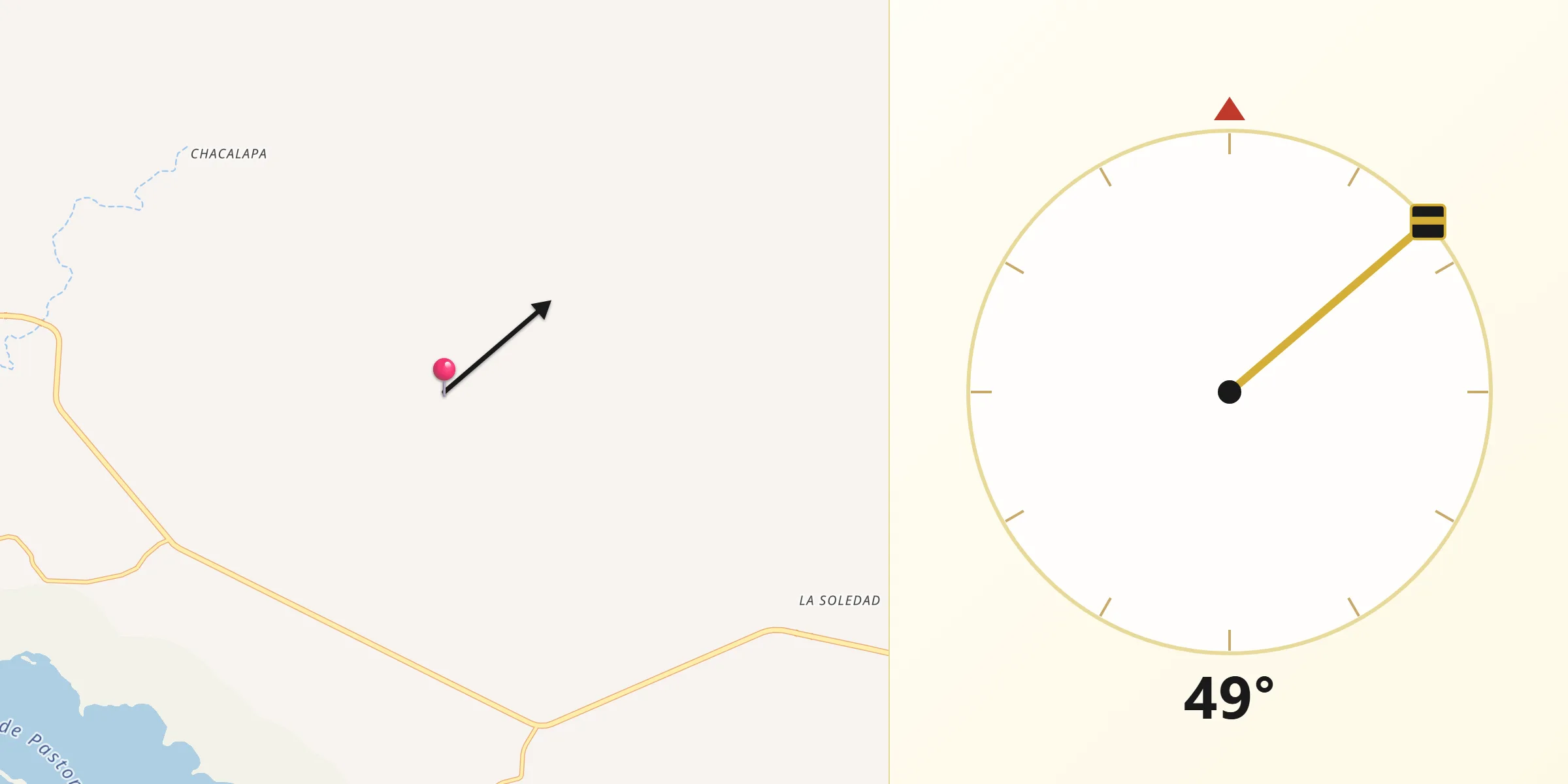 Dirección de la Qibla desde Villa de Tututepec de Melchor Ocampo
