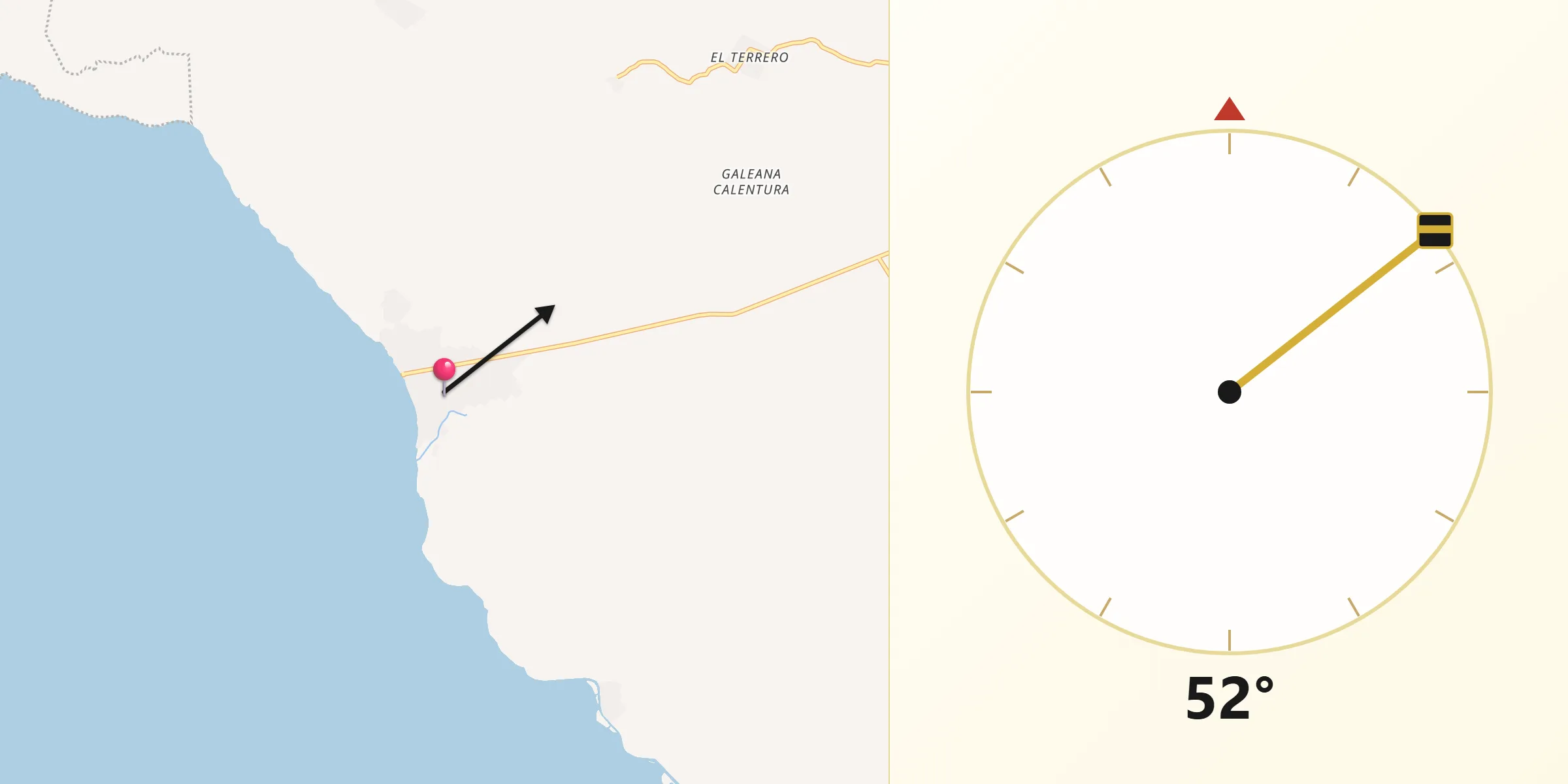 Dirección de la Qibla desde Paredón
