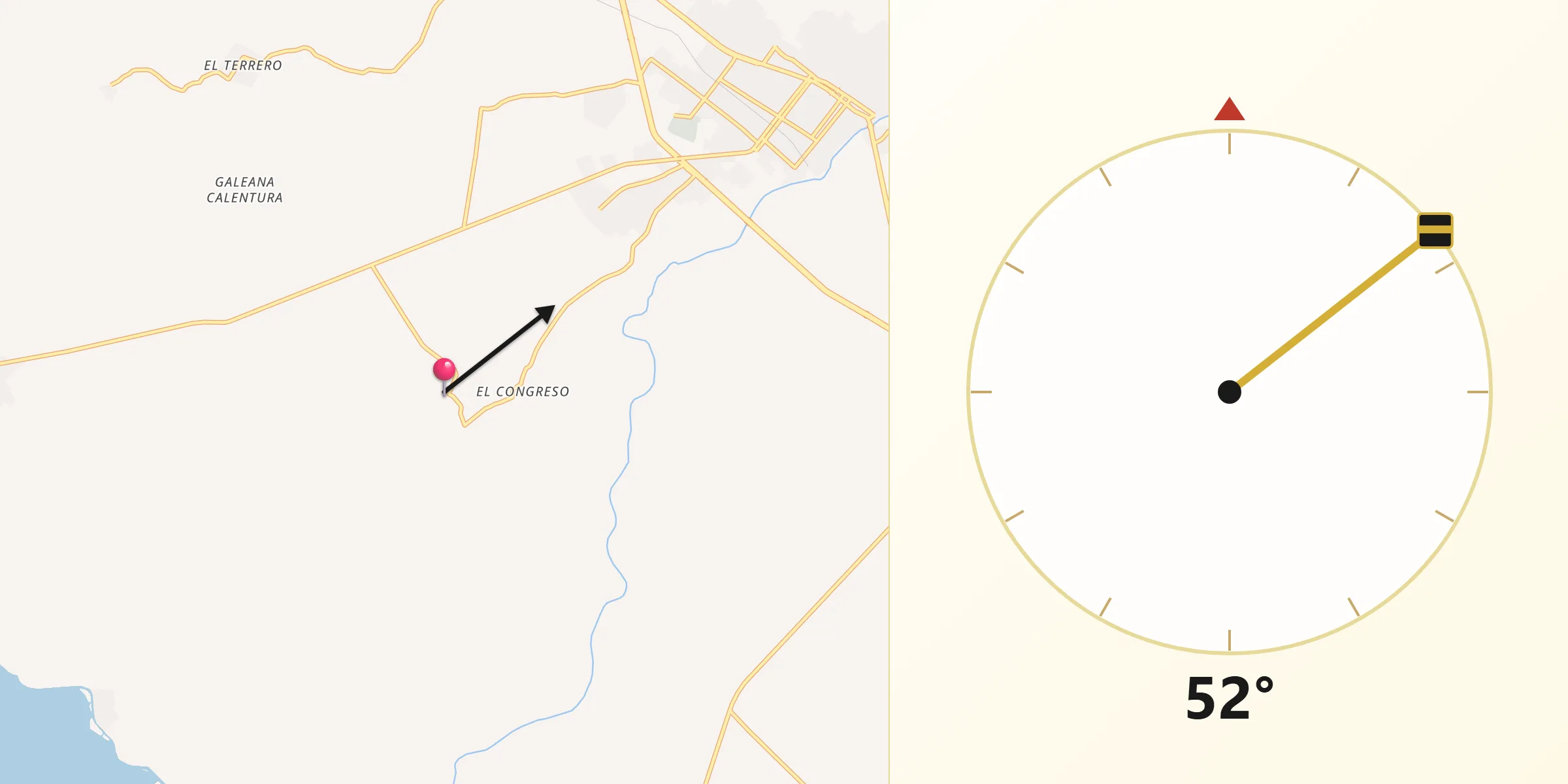 Dirección de la Qibla desde Huizachal