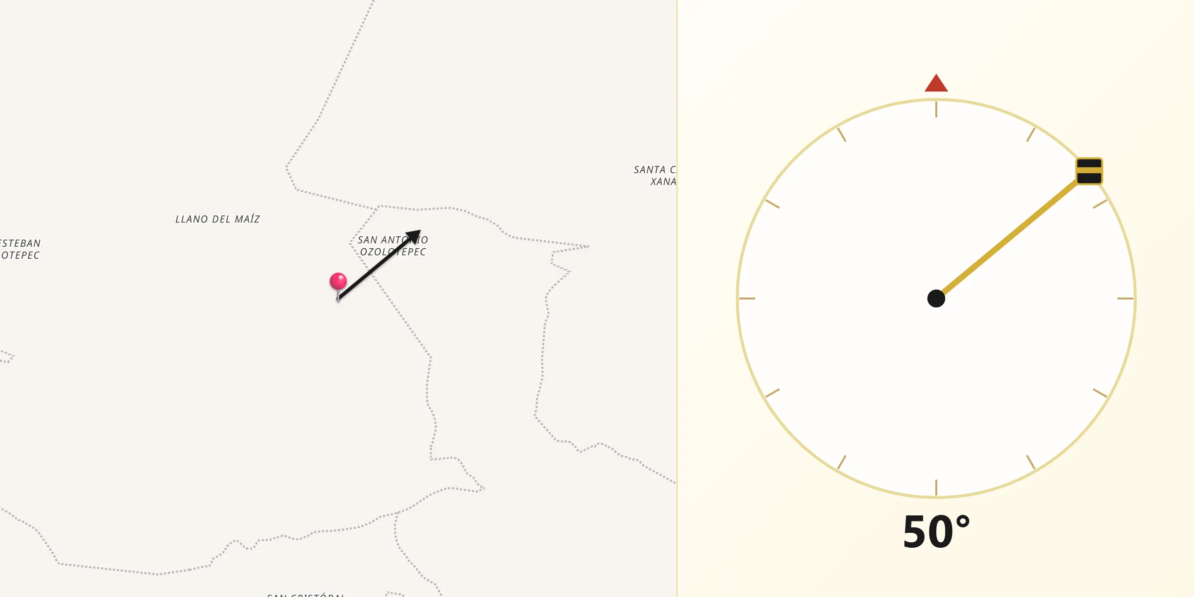 Dirección de la Qibla desde Santa Cruz Ozolotepec