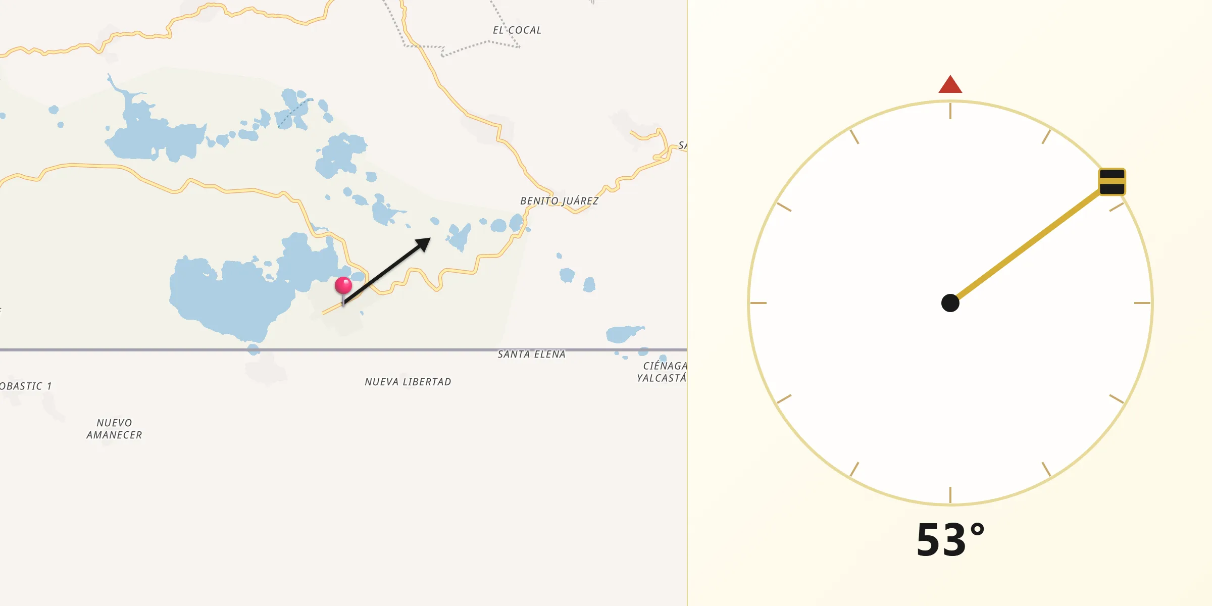 Dirección de la Qibla desde Tziscao