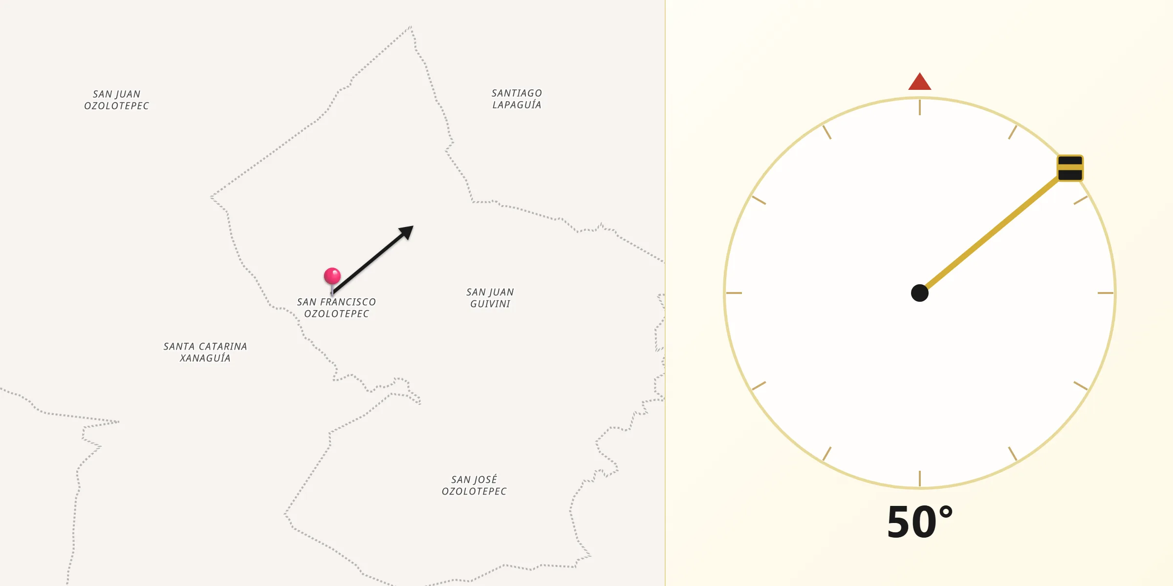 Dirección de la Qibla desde San Francisco Ozolotepec