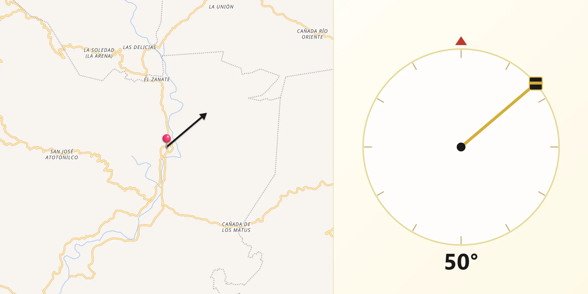 Dirección de la Qibla desde Santos Reyes Nopala