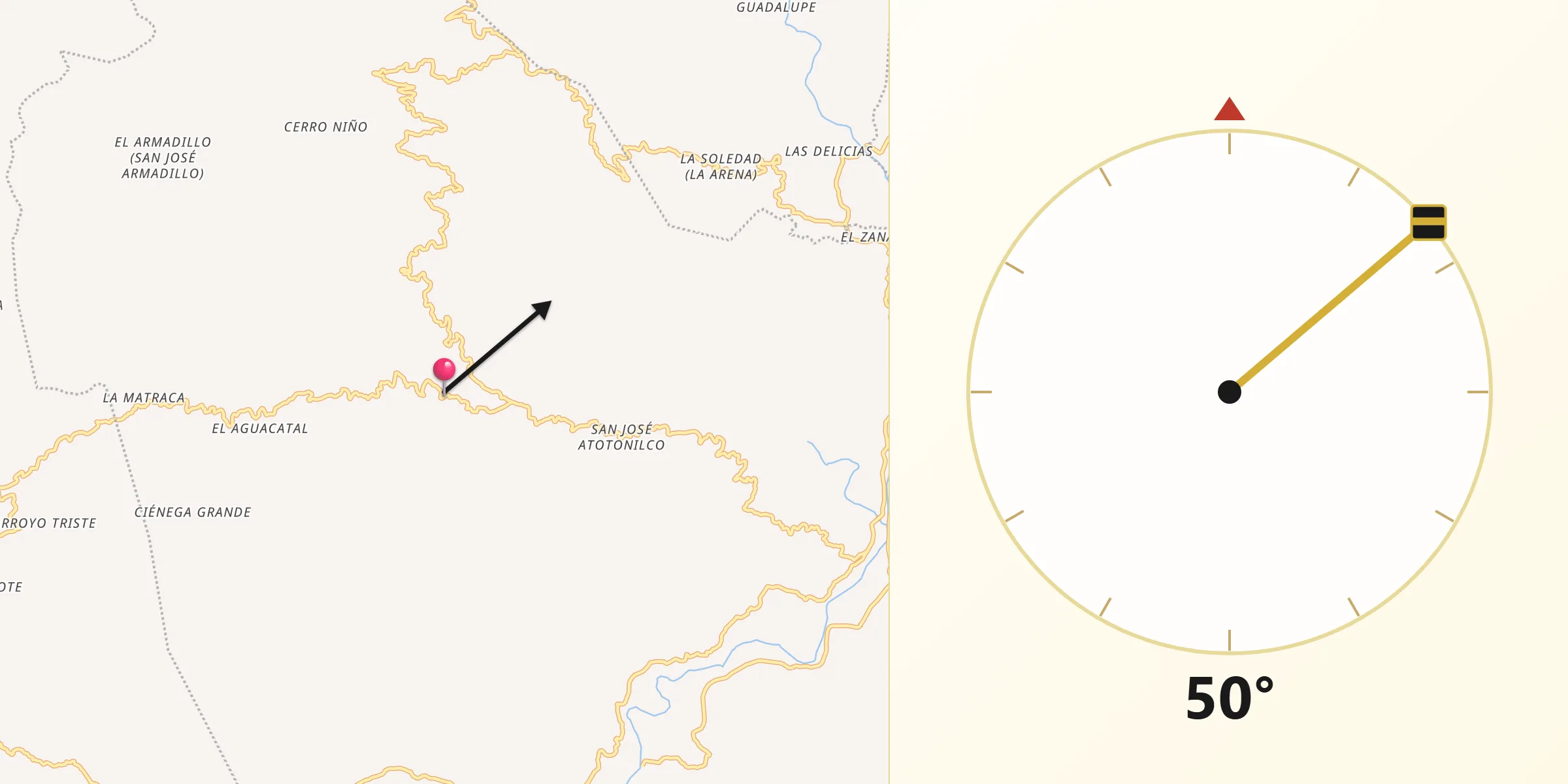 Dirección de la Qibla desde Cerro del Aire
