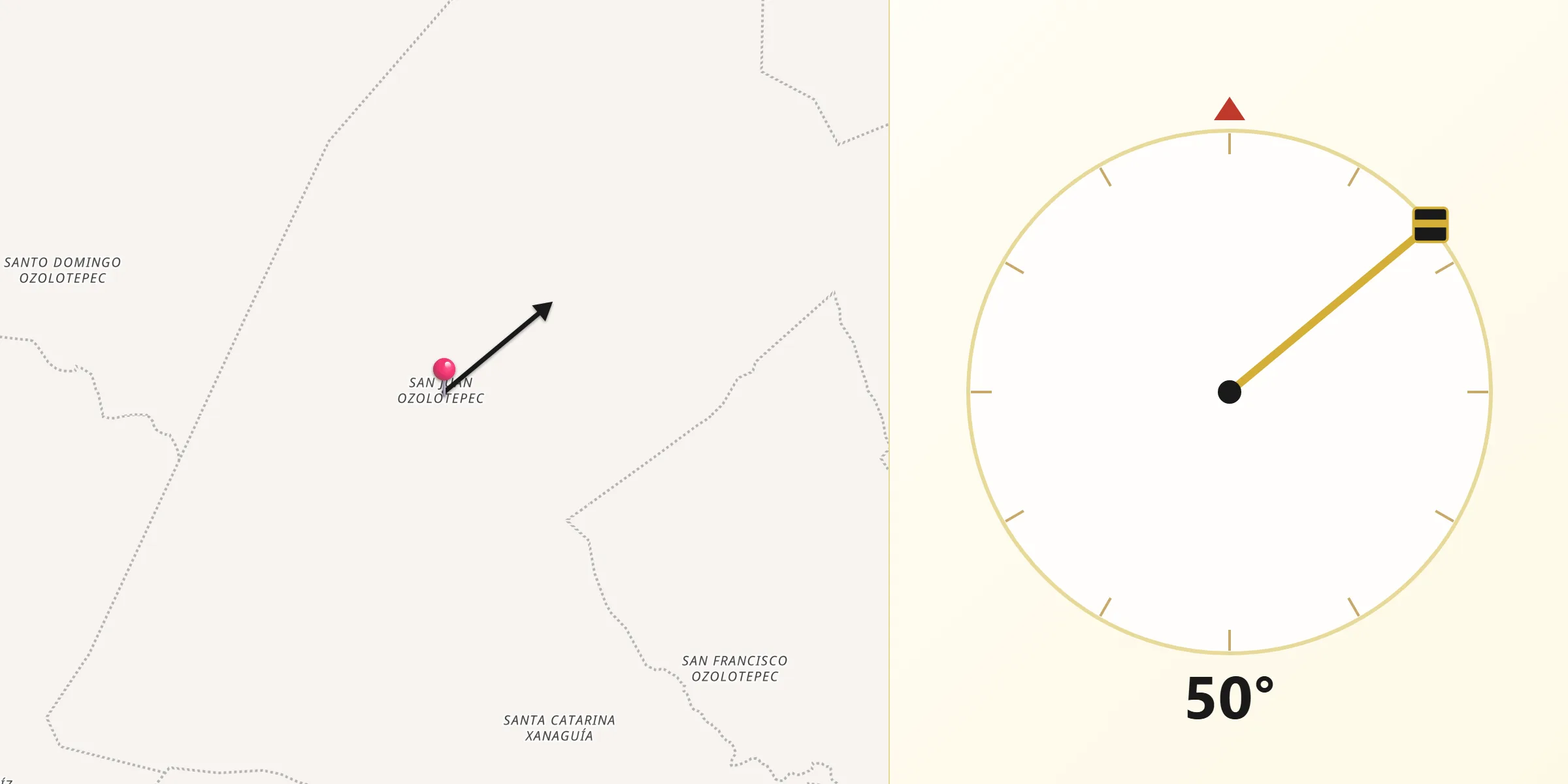 Dirección de la Qibla desde San Juan Ozolotepec