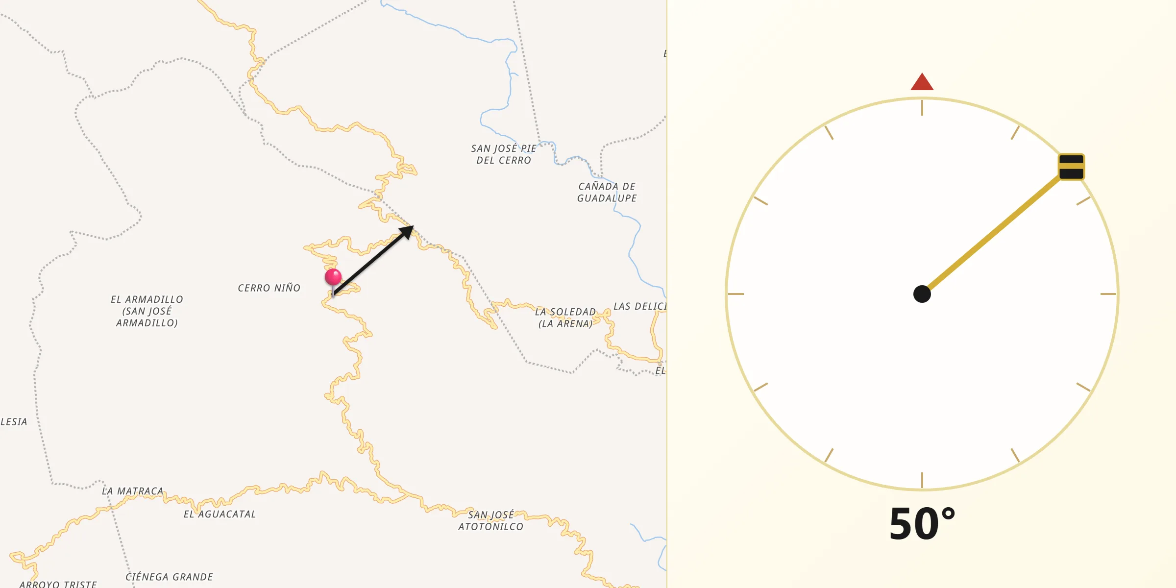 Dirección de la Qibla desde Santa Lucía Teotepec