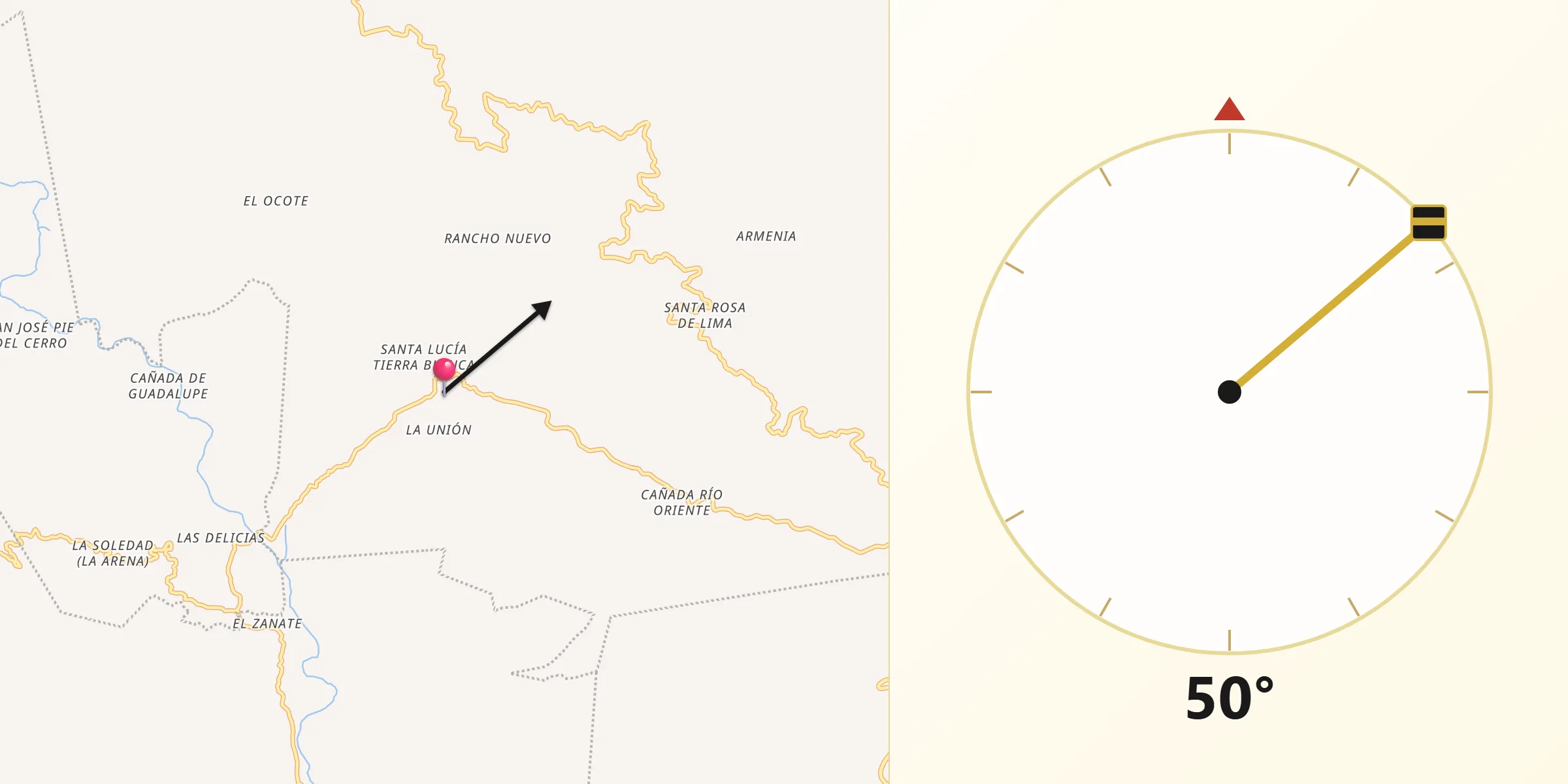 Dirección de la Qibla desde San Juan Lachao