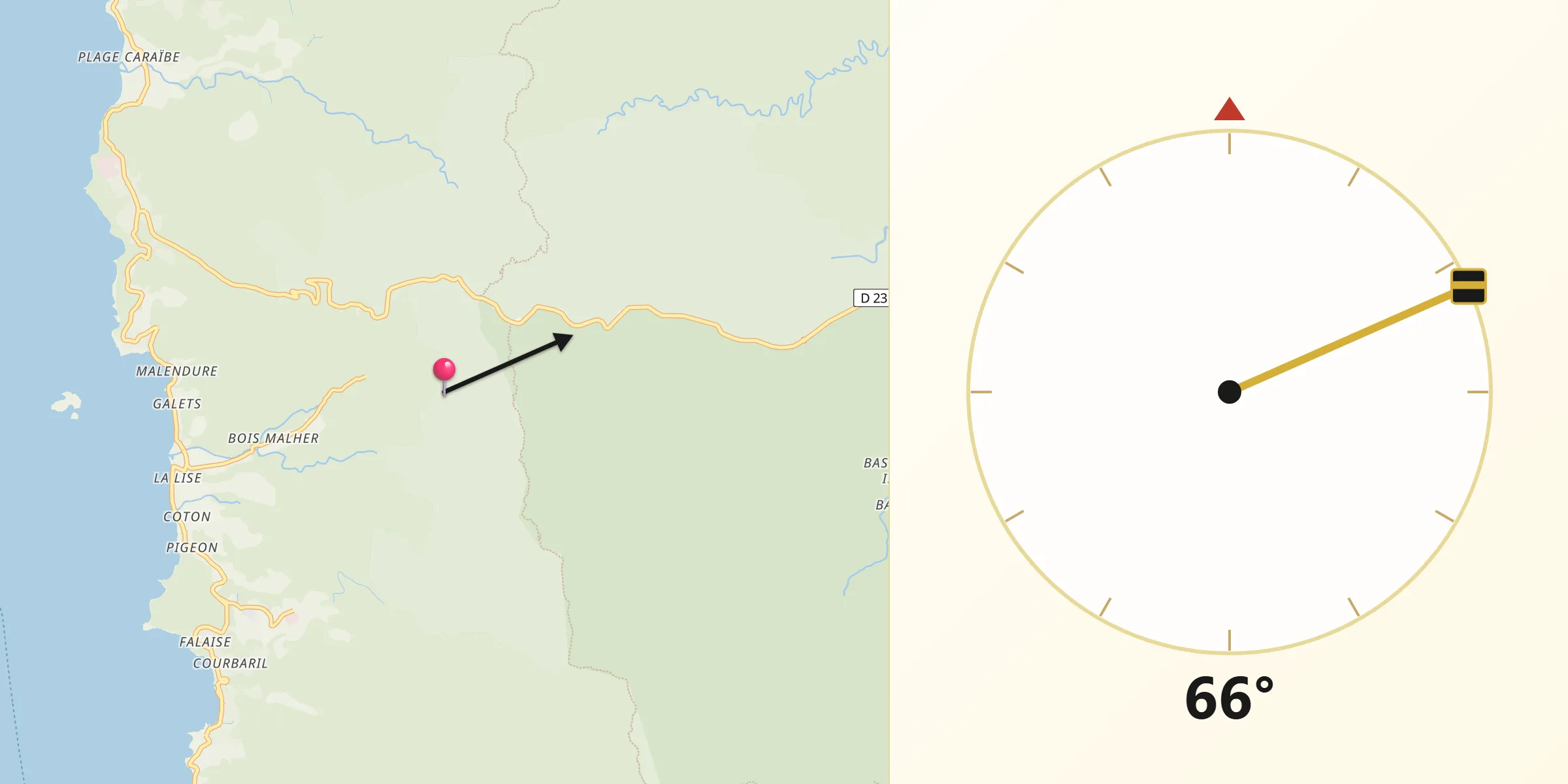 Direction vers la Qibla depuis Petit-Bourg