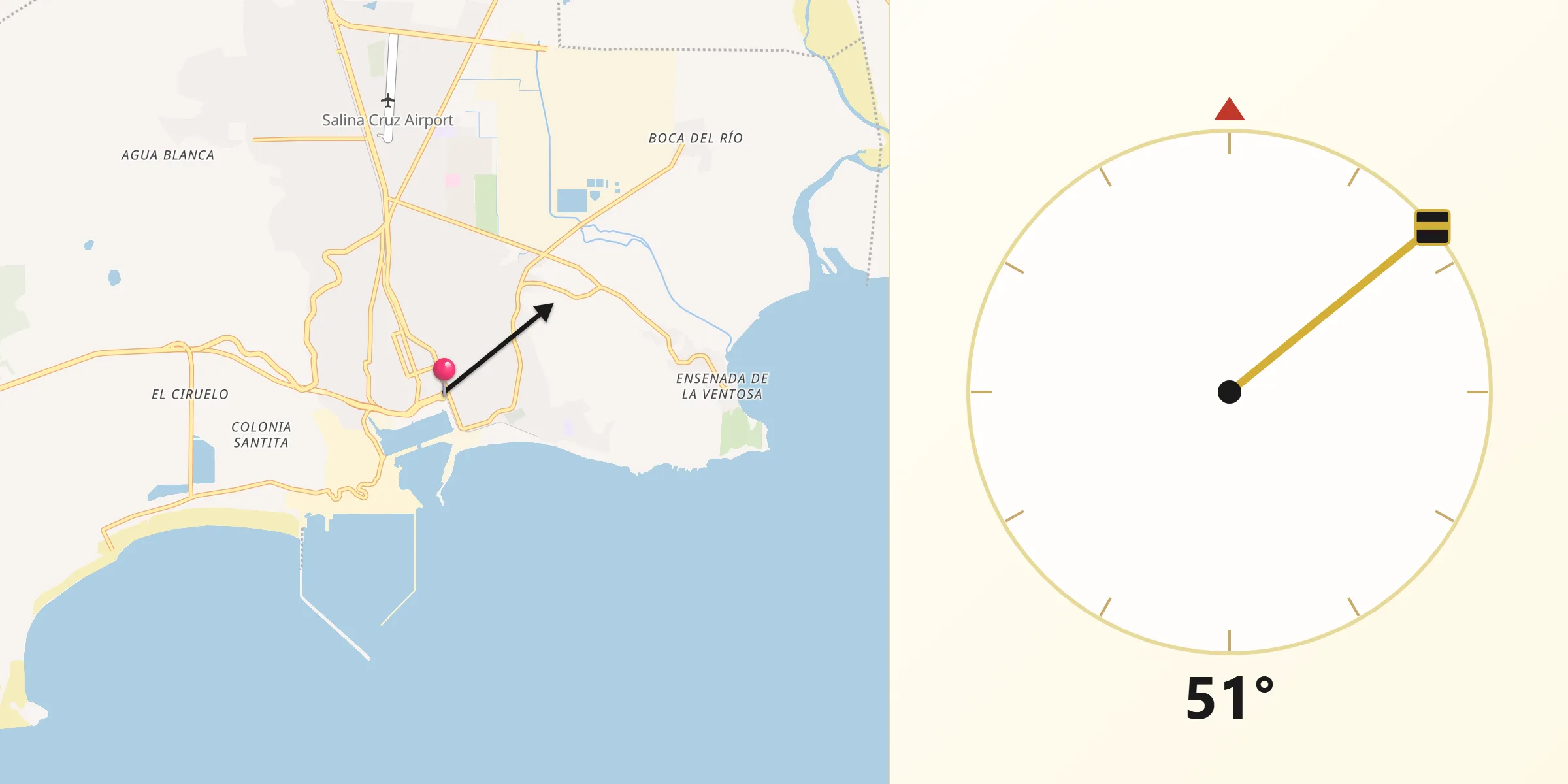 Dirección de la Qibla desde Salina Cruz
