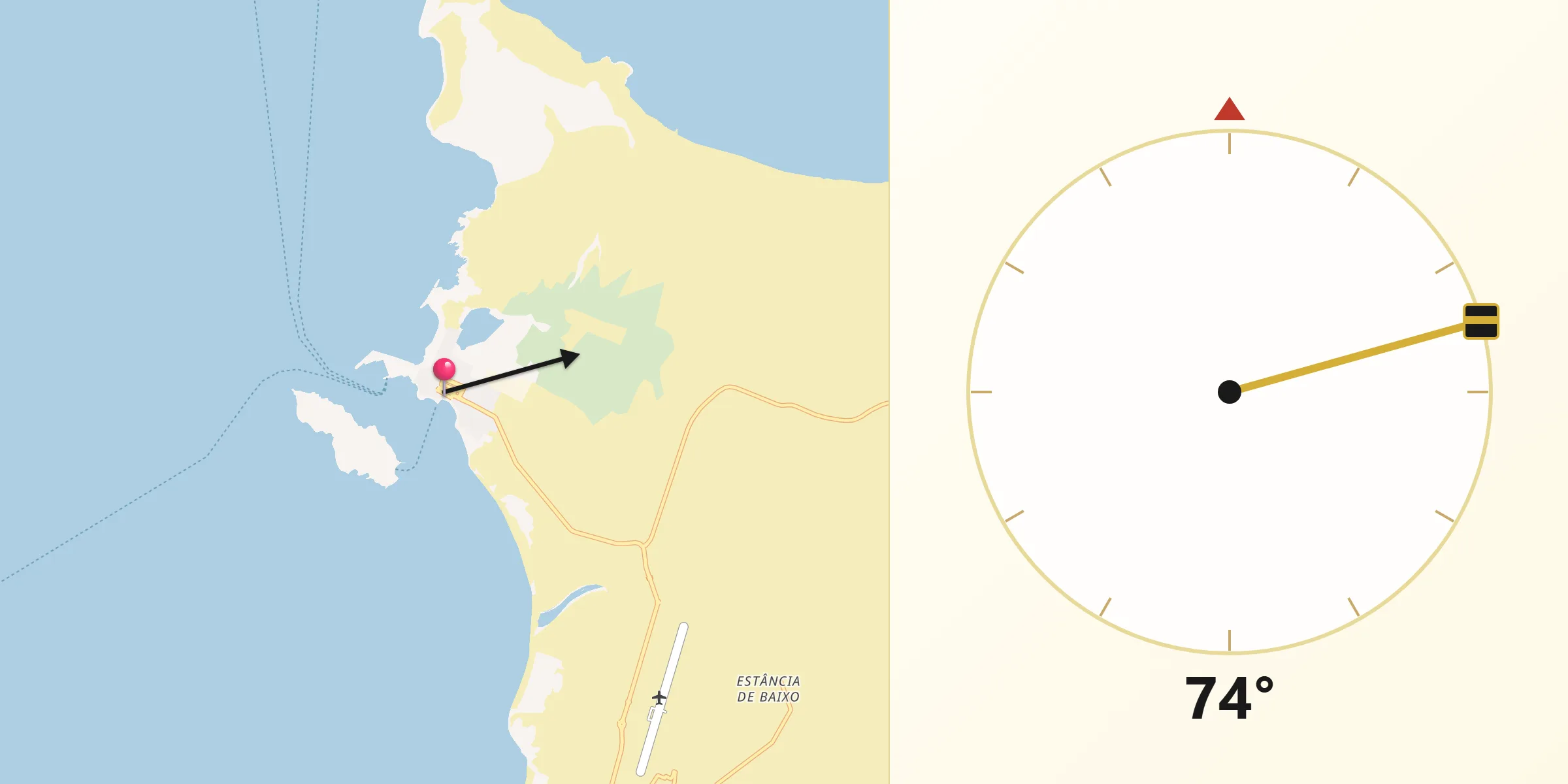 Direção da Qibla a partir de Sal Rei