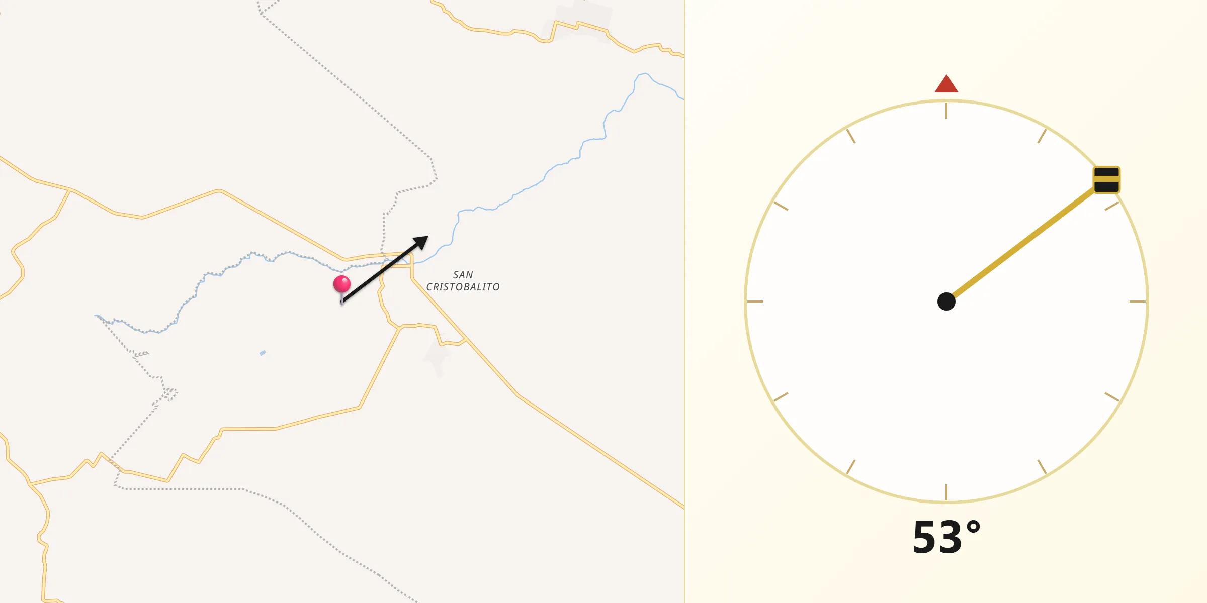 Dirección de la Qibla desde San Vicente la Mesilla