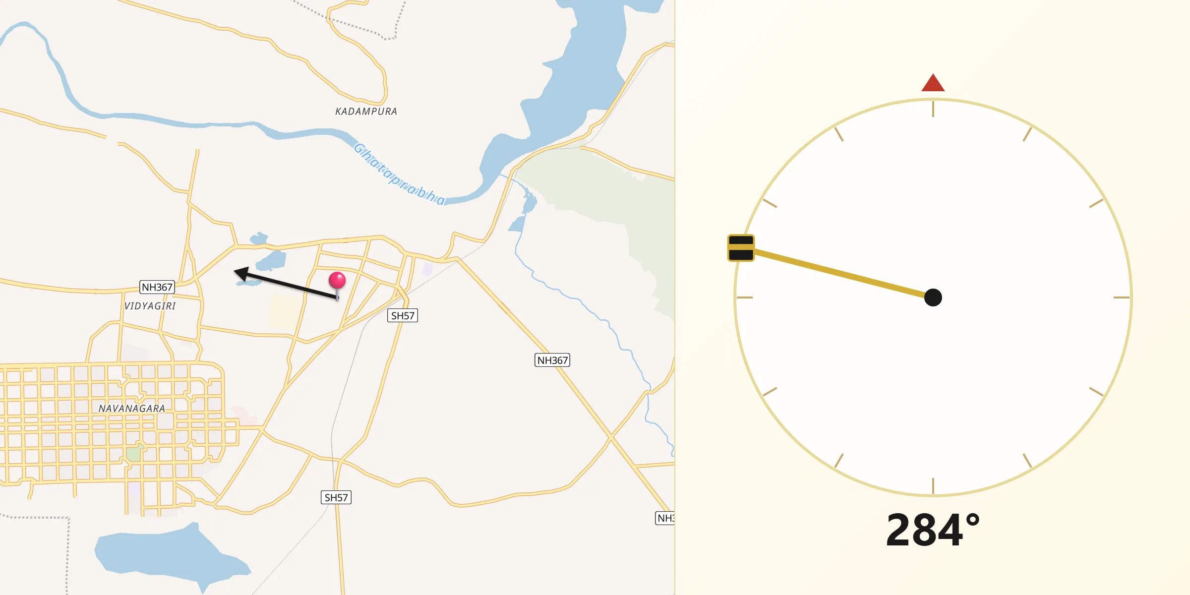 Qibla Direction from Bagalkot