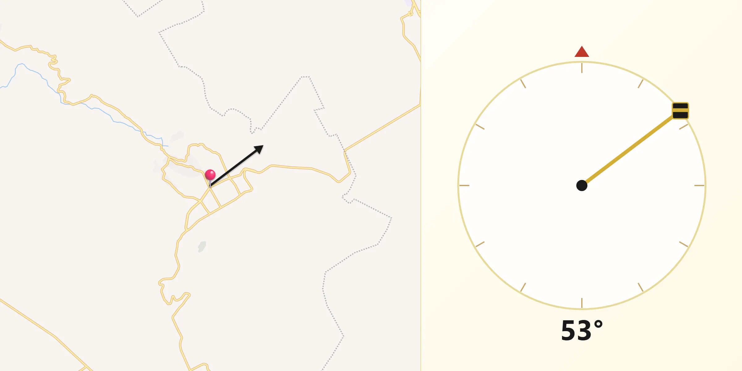 Dirección de la Qibla desde Tzimol
