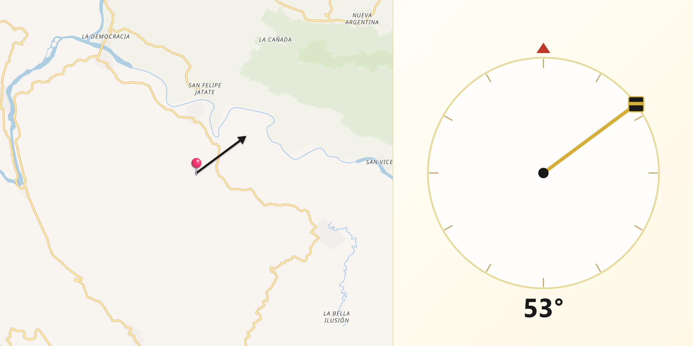 Dirección de la Qibla desde Maravilla Tenejapa