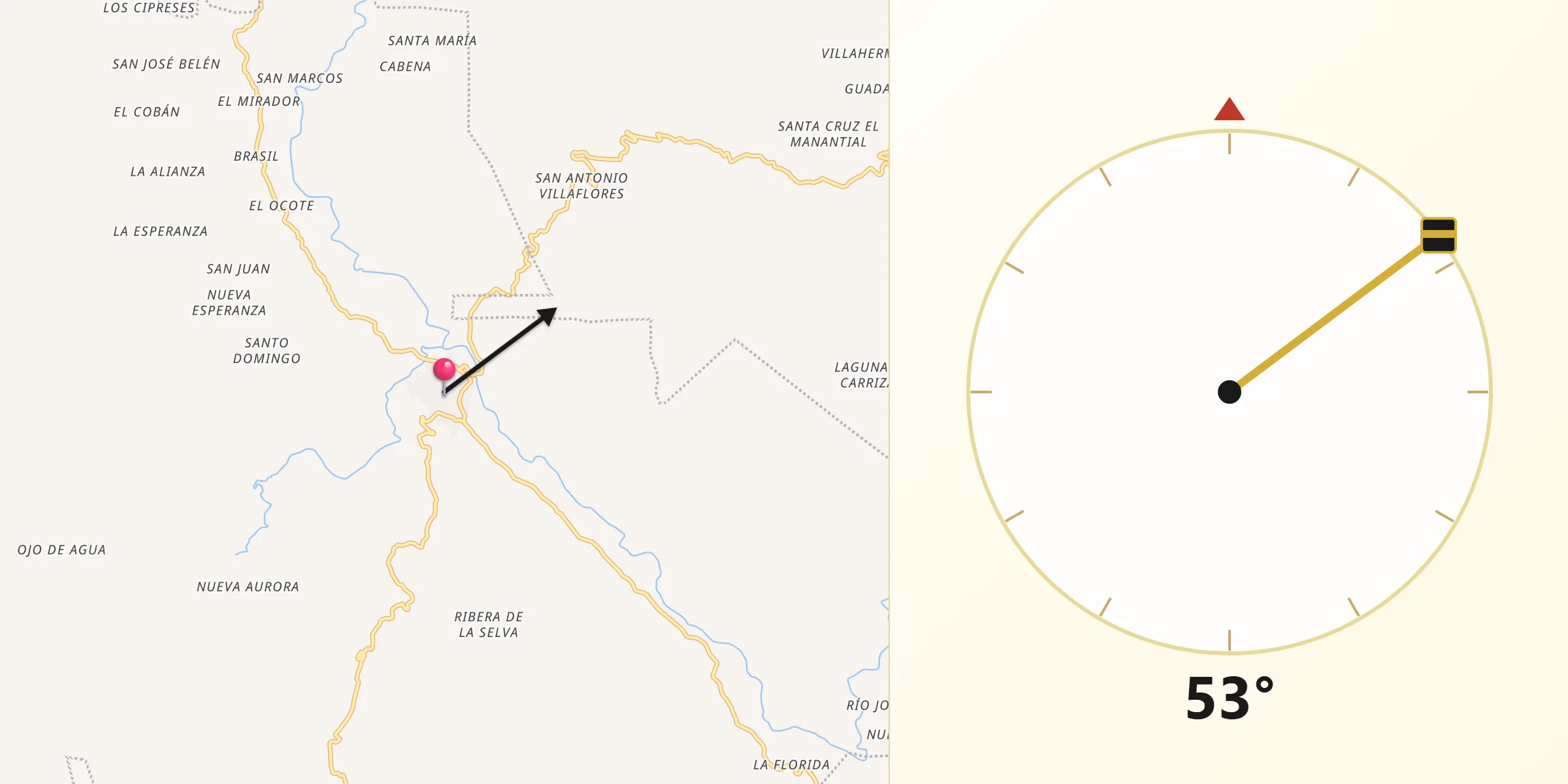 Dirección de la Qibla desde Río Blanco