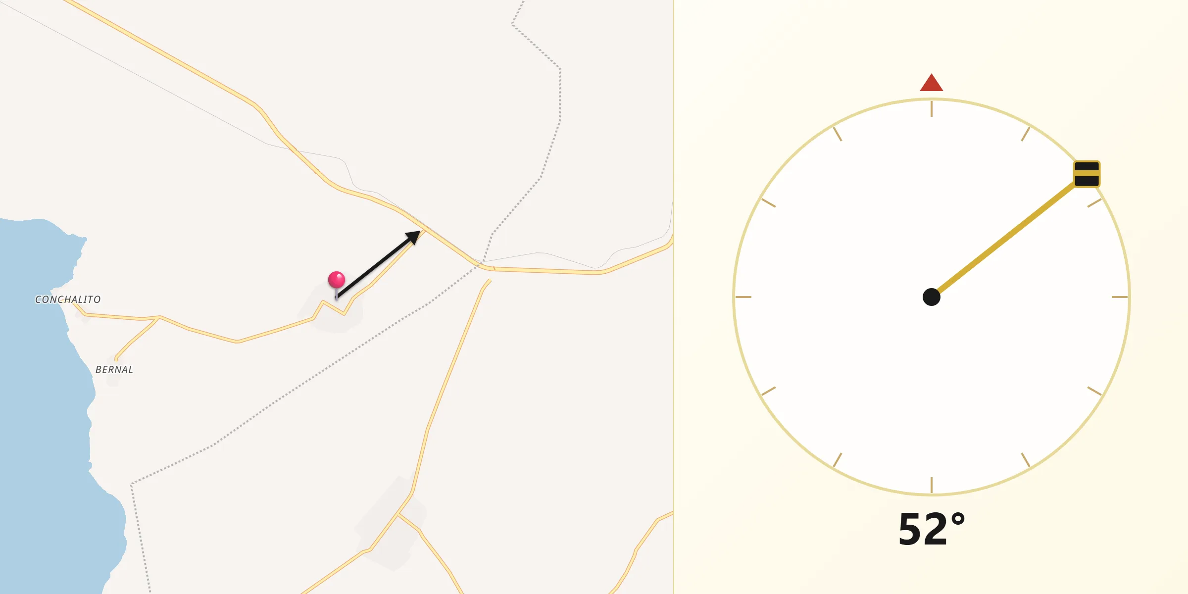 Dirección de la Qibla desde Los Corazones