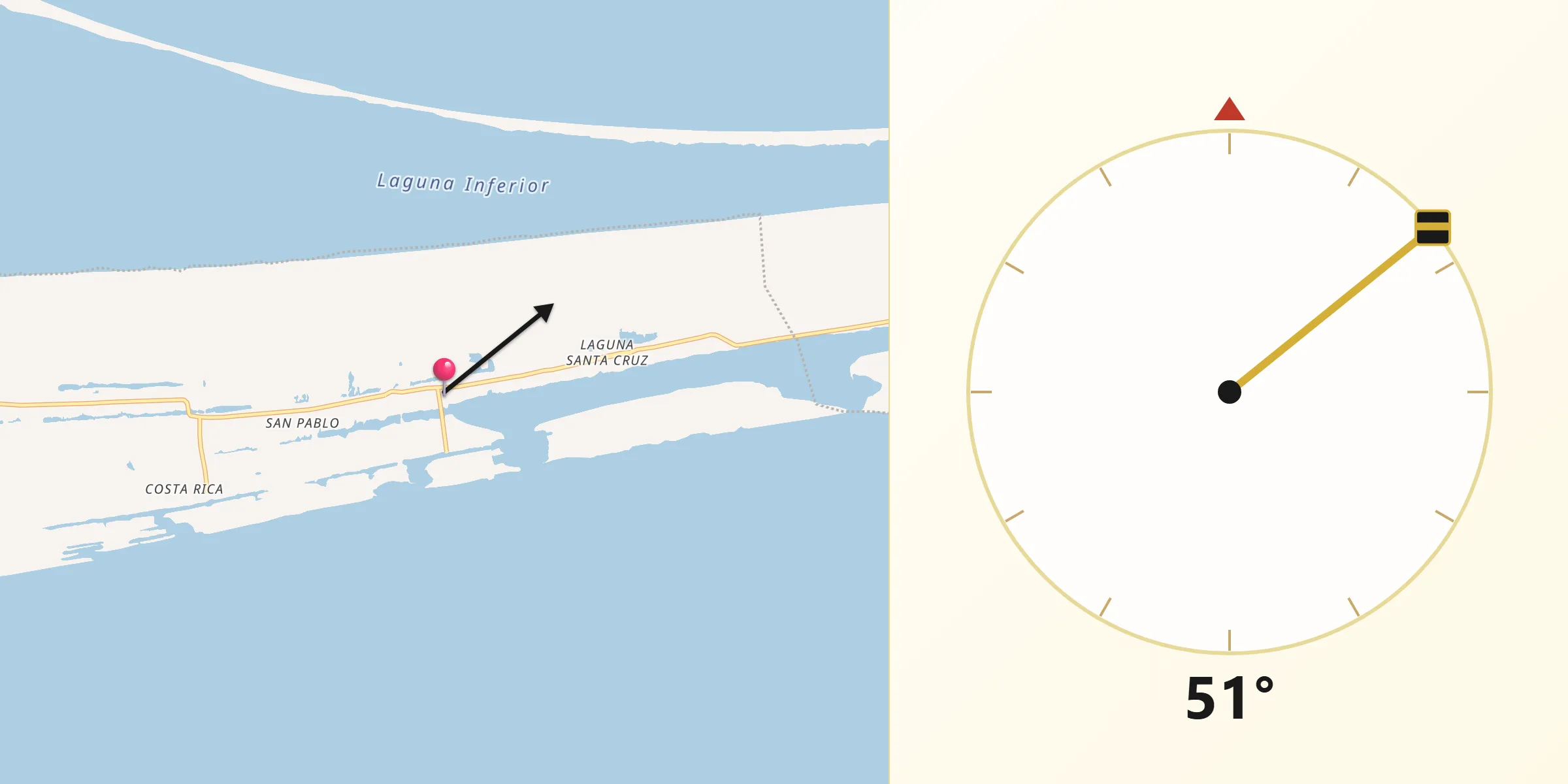 Dirección de la Qibla desde San Mateo del Mar