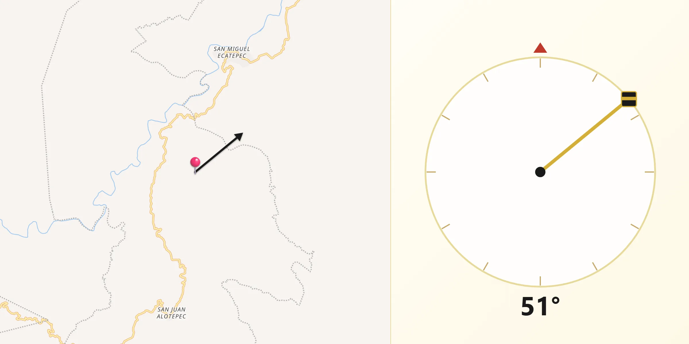 Dirección de la Qibla desde Asunción Tlacolulita