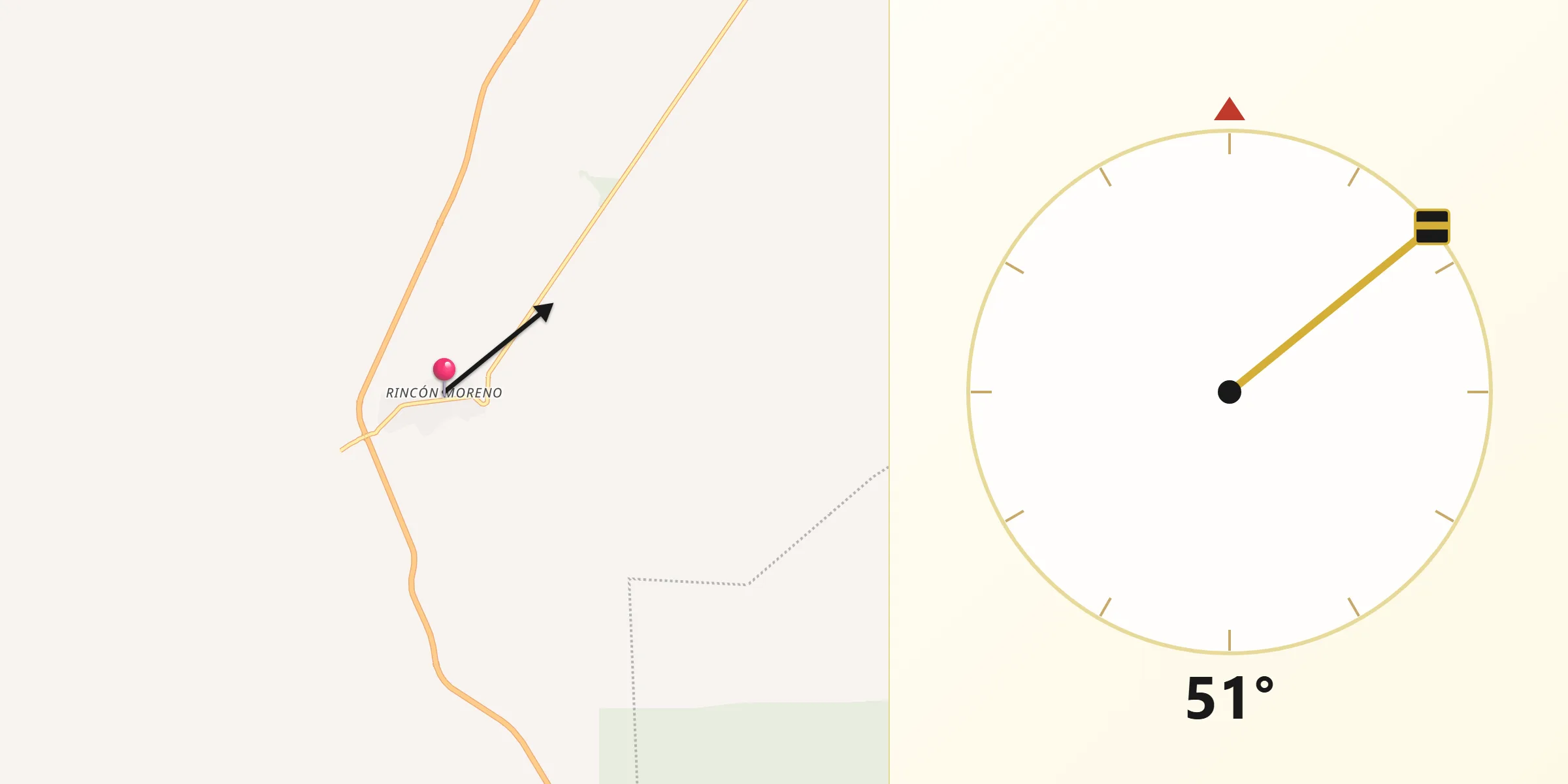 Dirección de la Qibla desde Rincón Moreno
