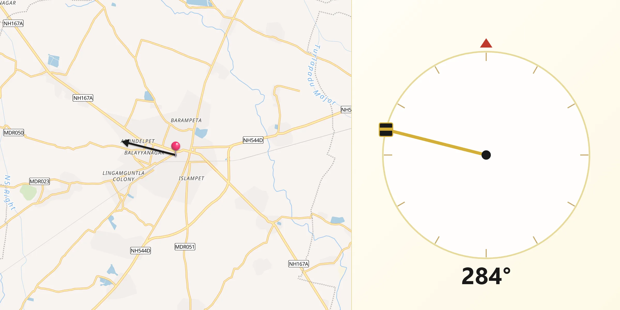 Qibla Direction from Narasaraopet