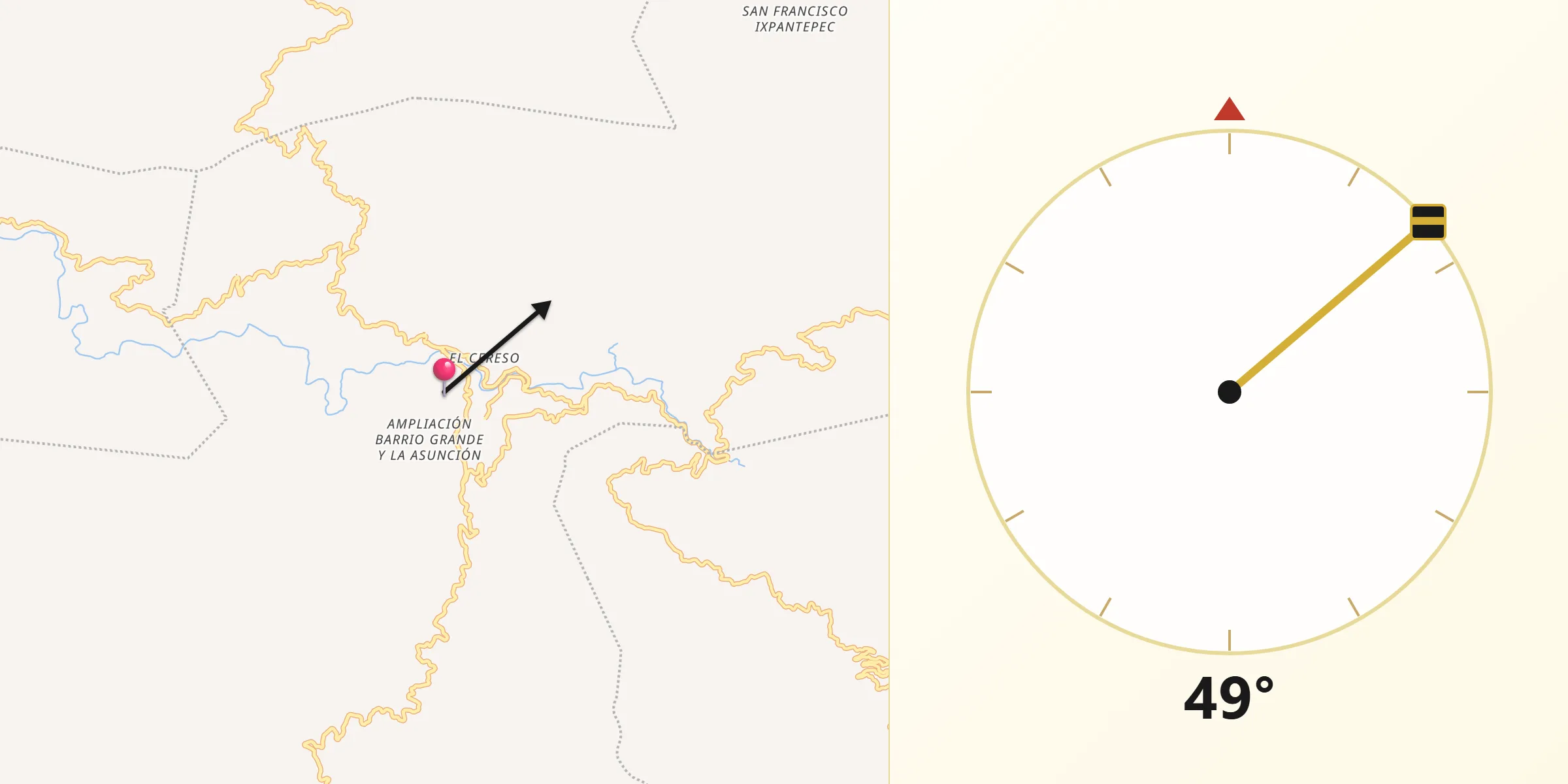 Dirección de la Qibla desde Santa Catarina Juquila