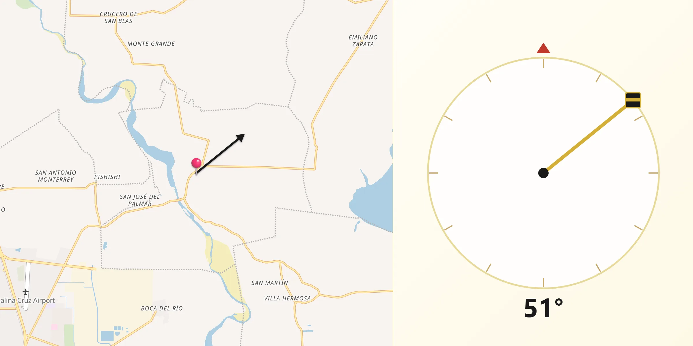 Dirección de la Qibla desde San Pedro Huilotepec