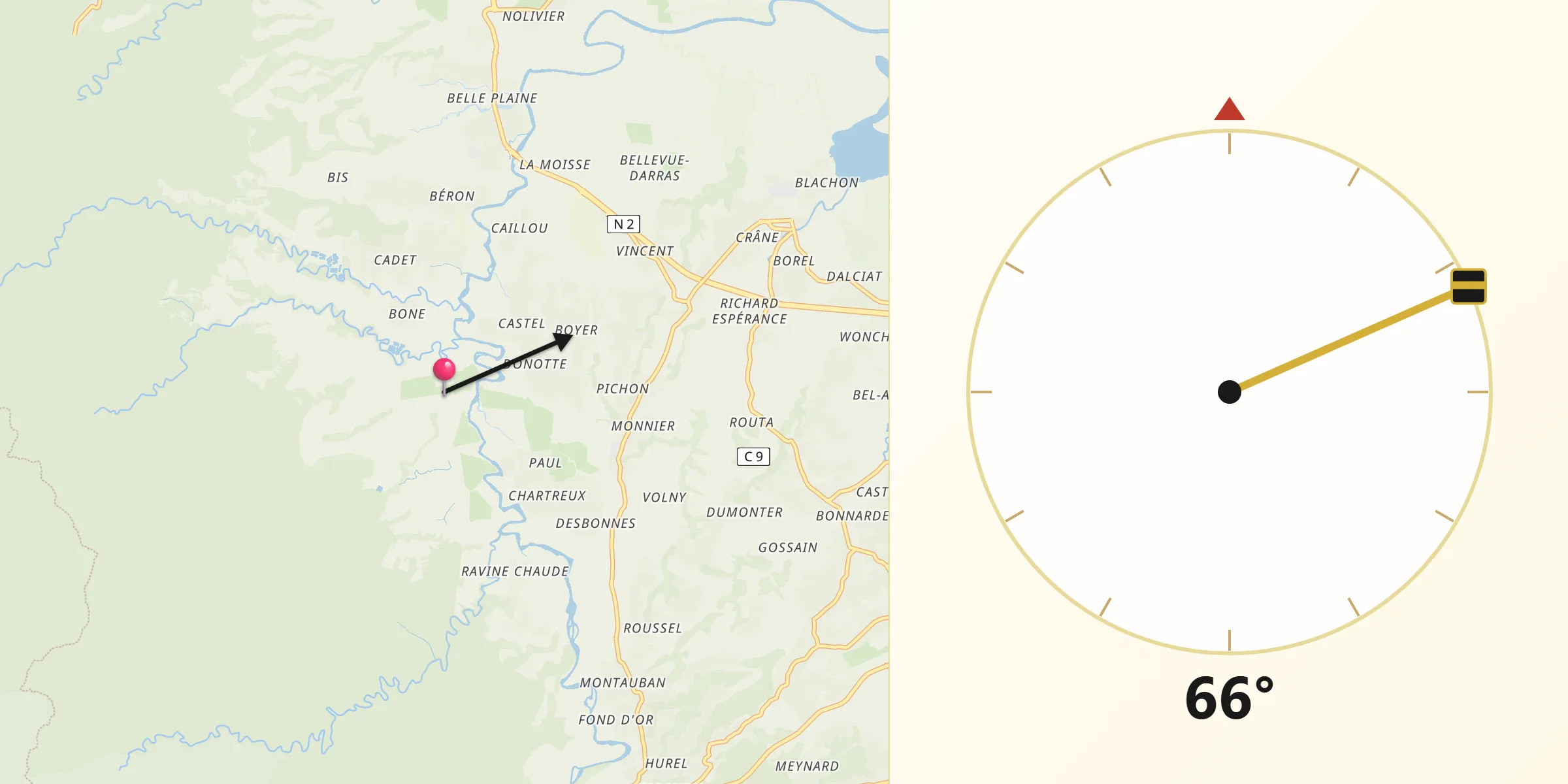 Direction vers la Qibla depuis Baie-Mahault