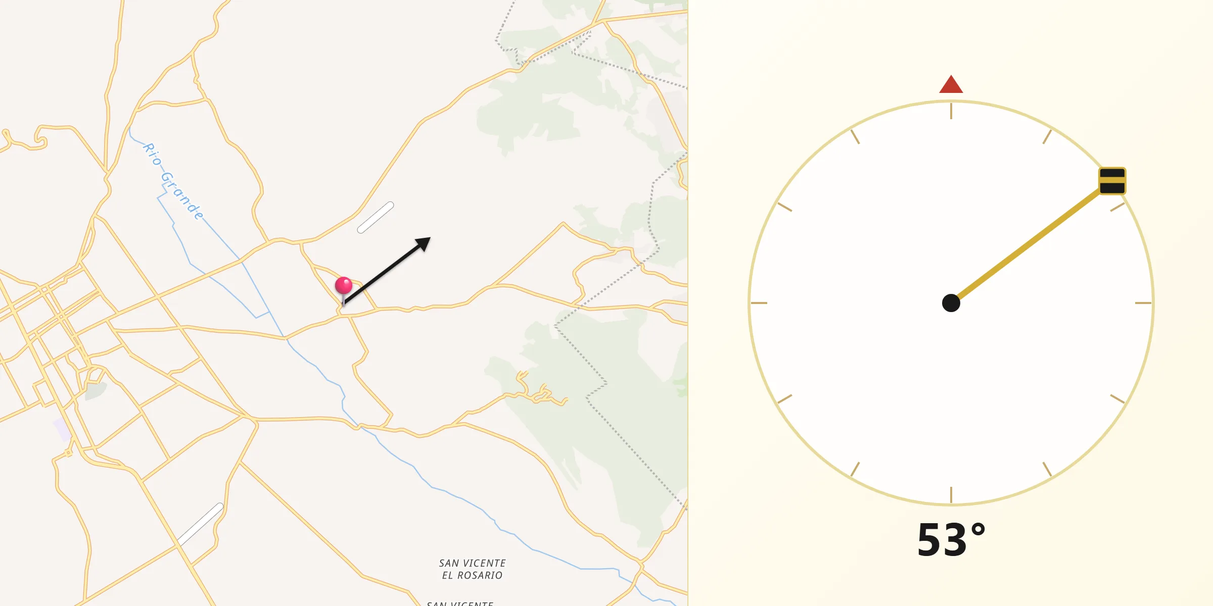 Dirección de la Qibla desde San José Yocnajab