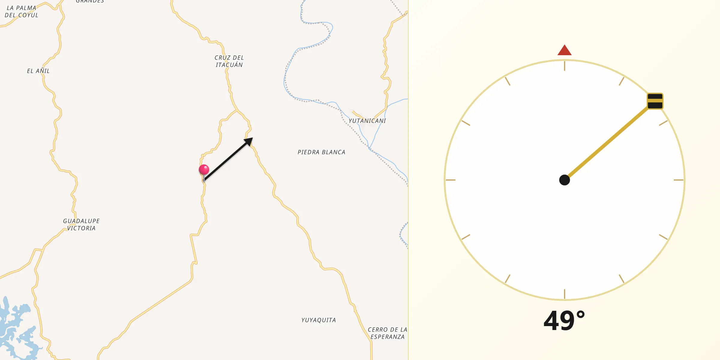 Dirección de la Qibla desde El Carrizo