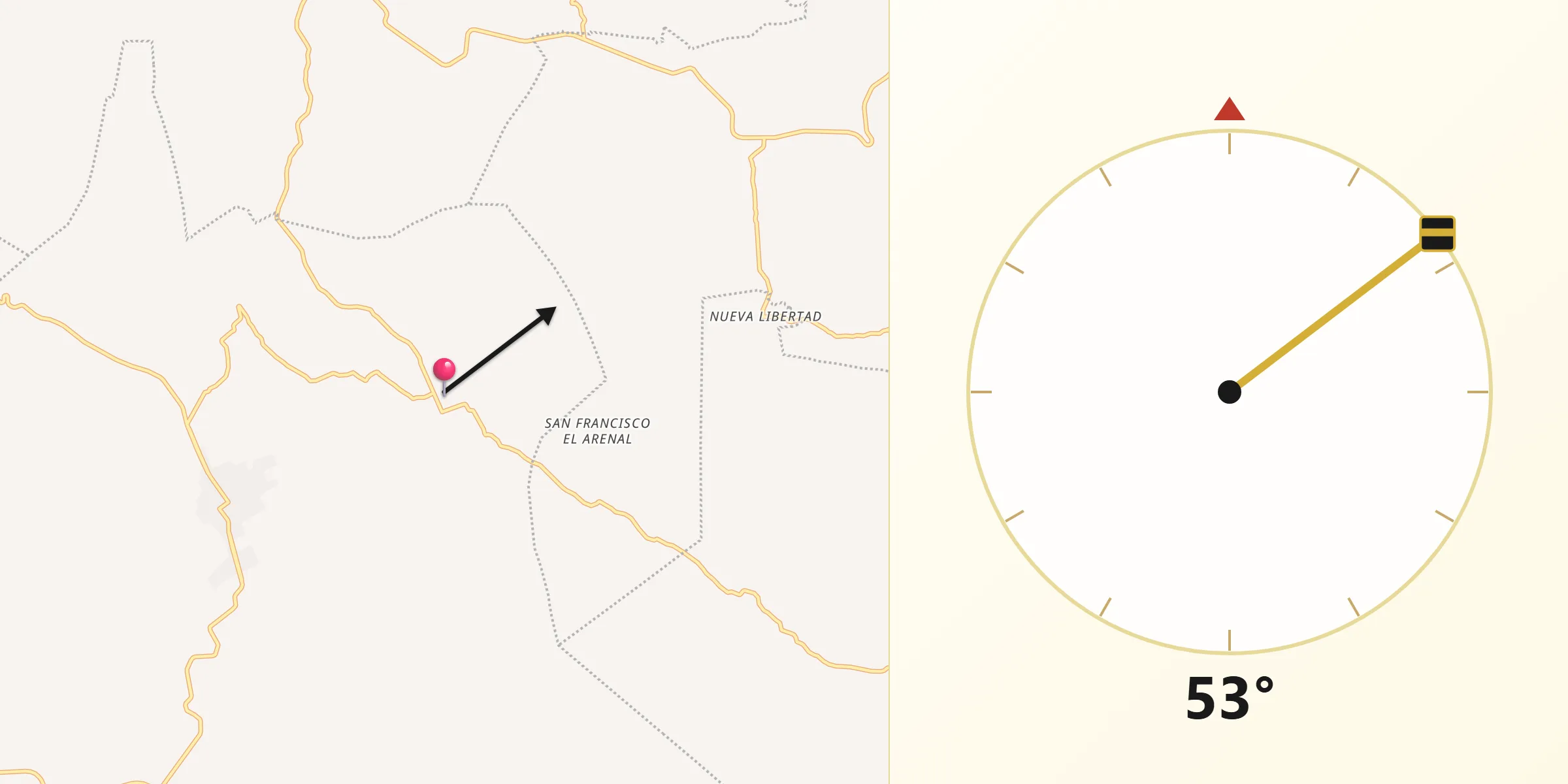 Dirección de la Qibla desde Tzinil
