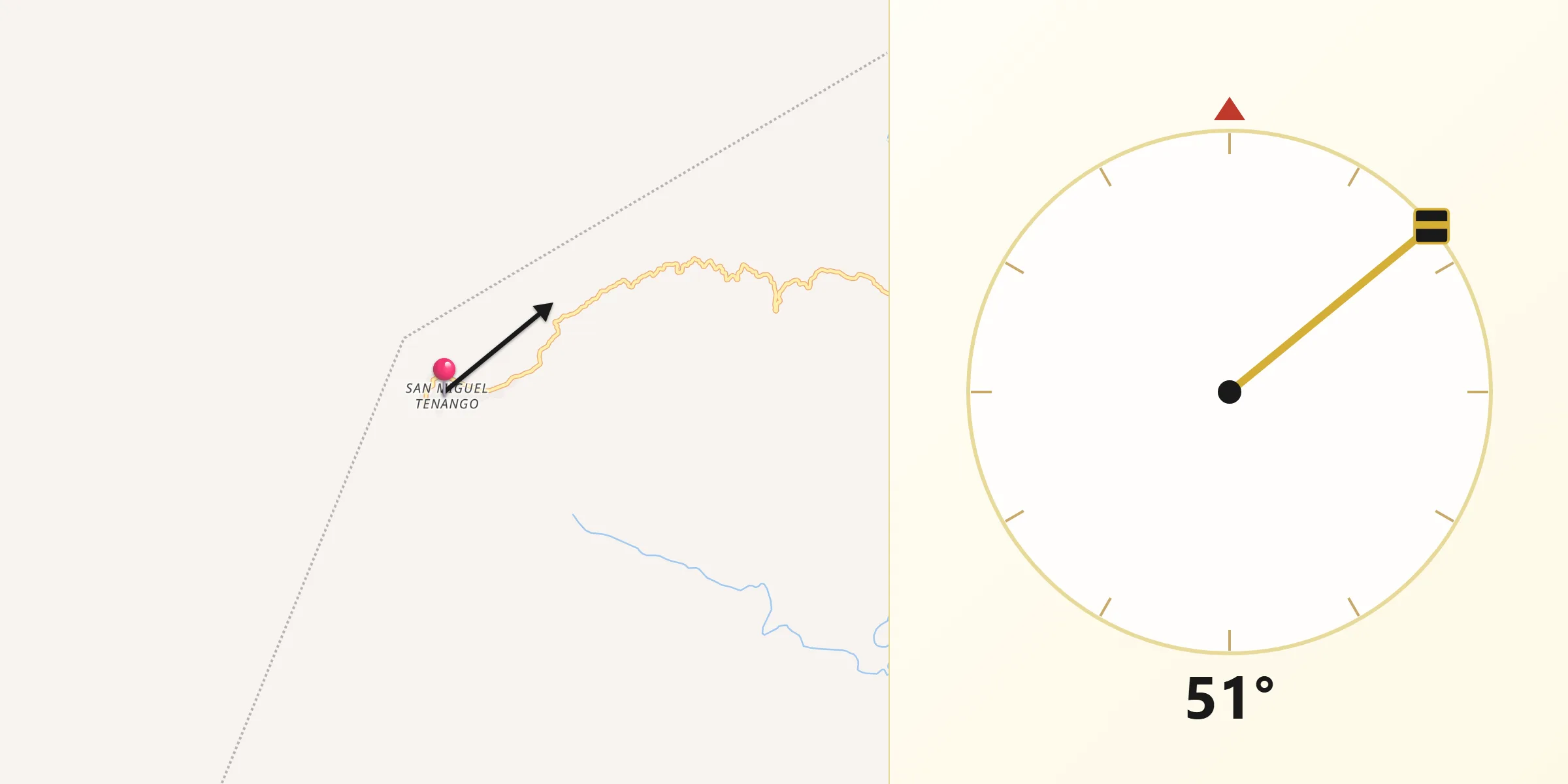 Dirección de la Qibla desde San Miguel Tenango