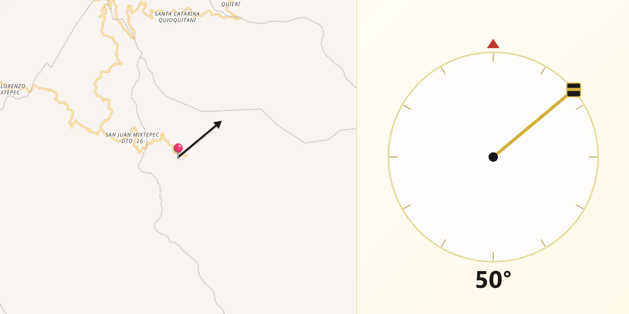Dirección de la Qibla desde San Pedro Mixtepec