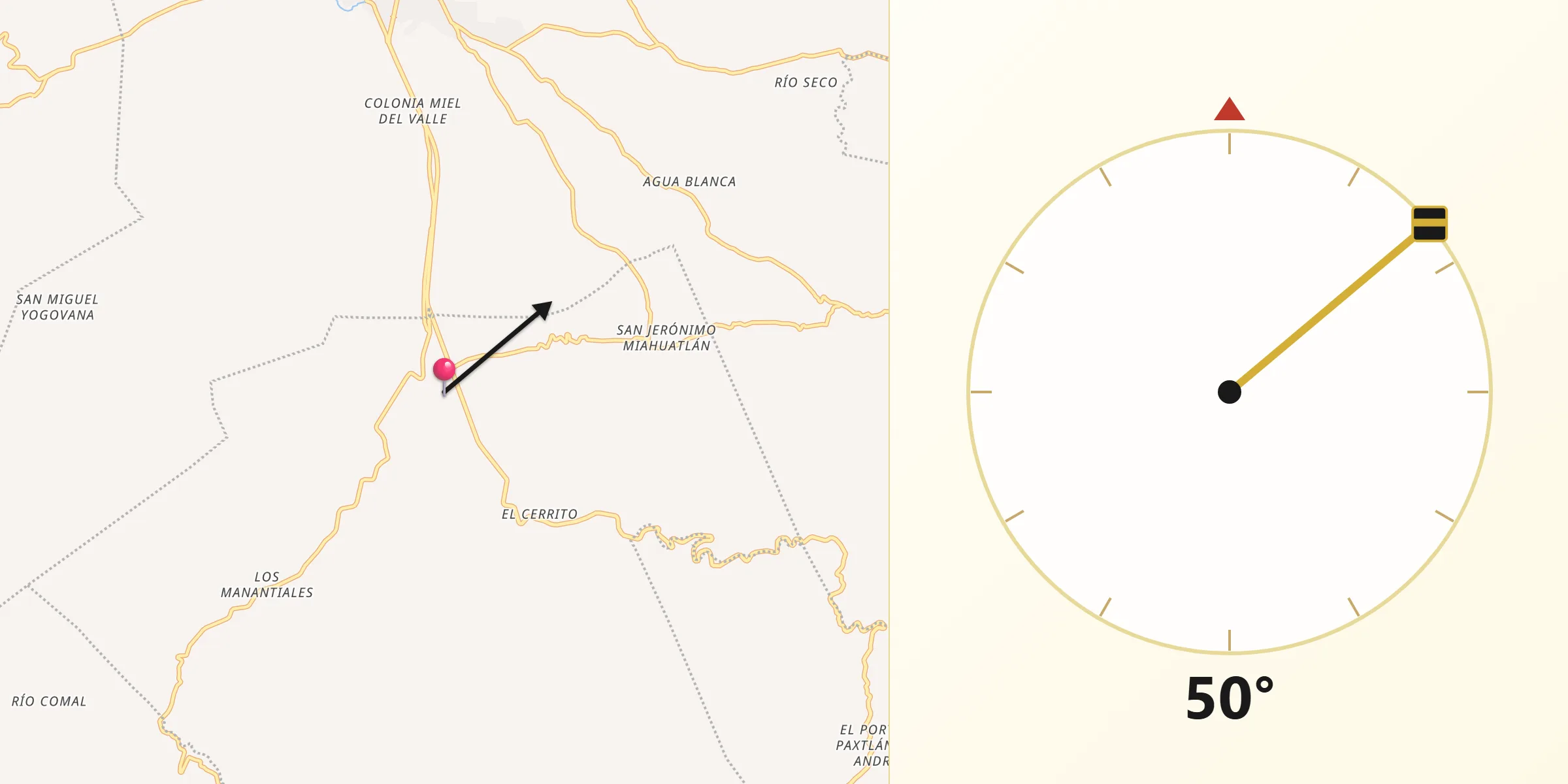Dirección de la Qibla desde Santo Tomás Tamazulapam
