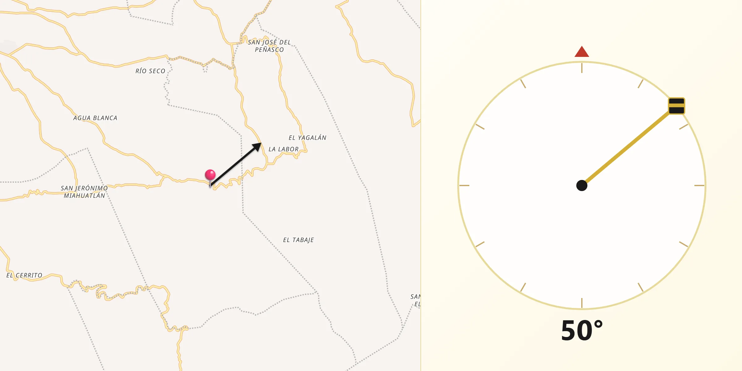 Dirección de la Qibla desde Santa Catarina Roatina